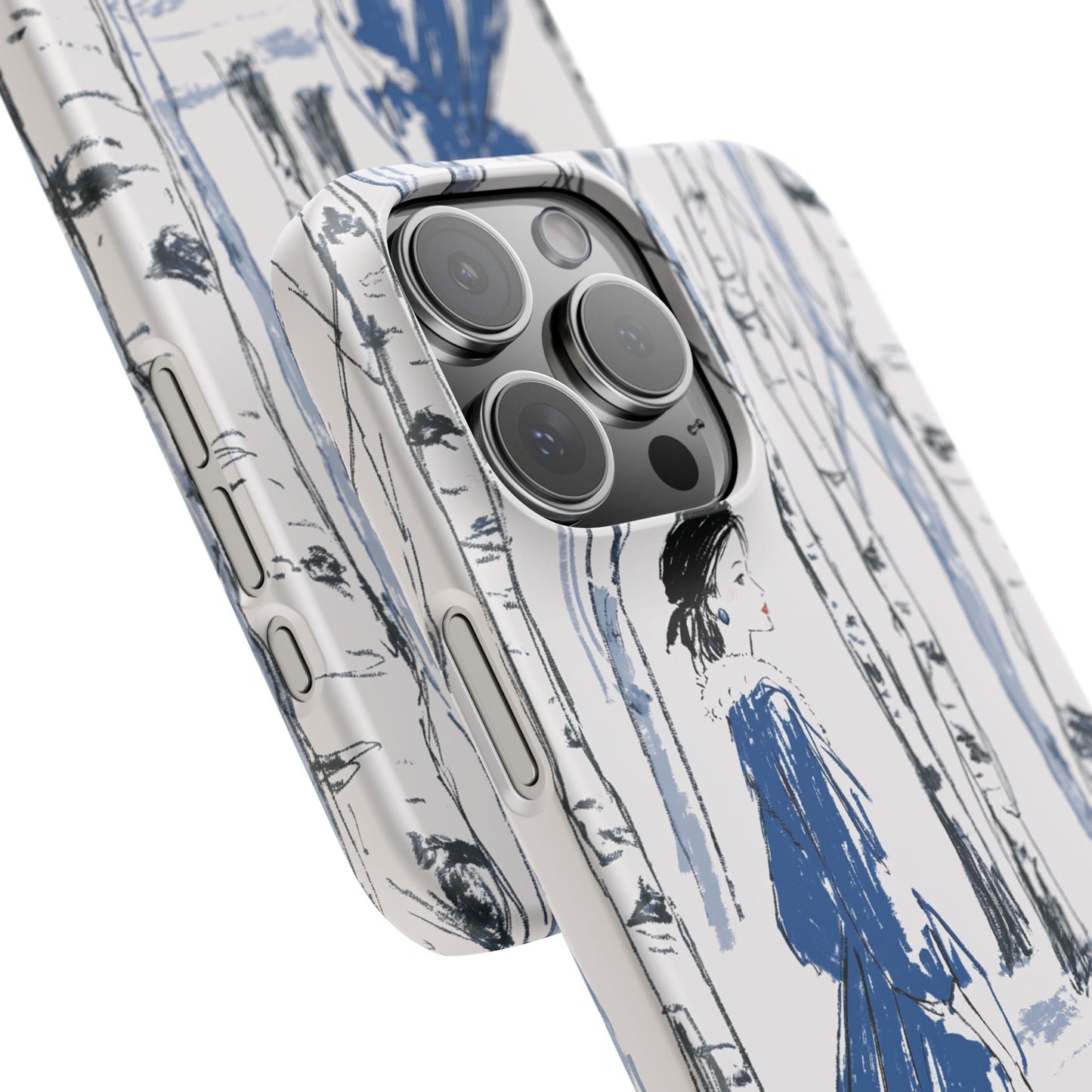 Birch Walk Phone Case — Stylish Blue Winter Illustration Snap Case