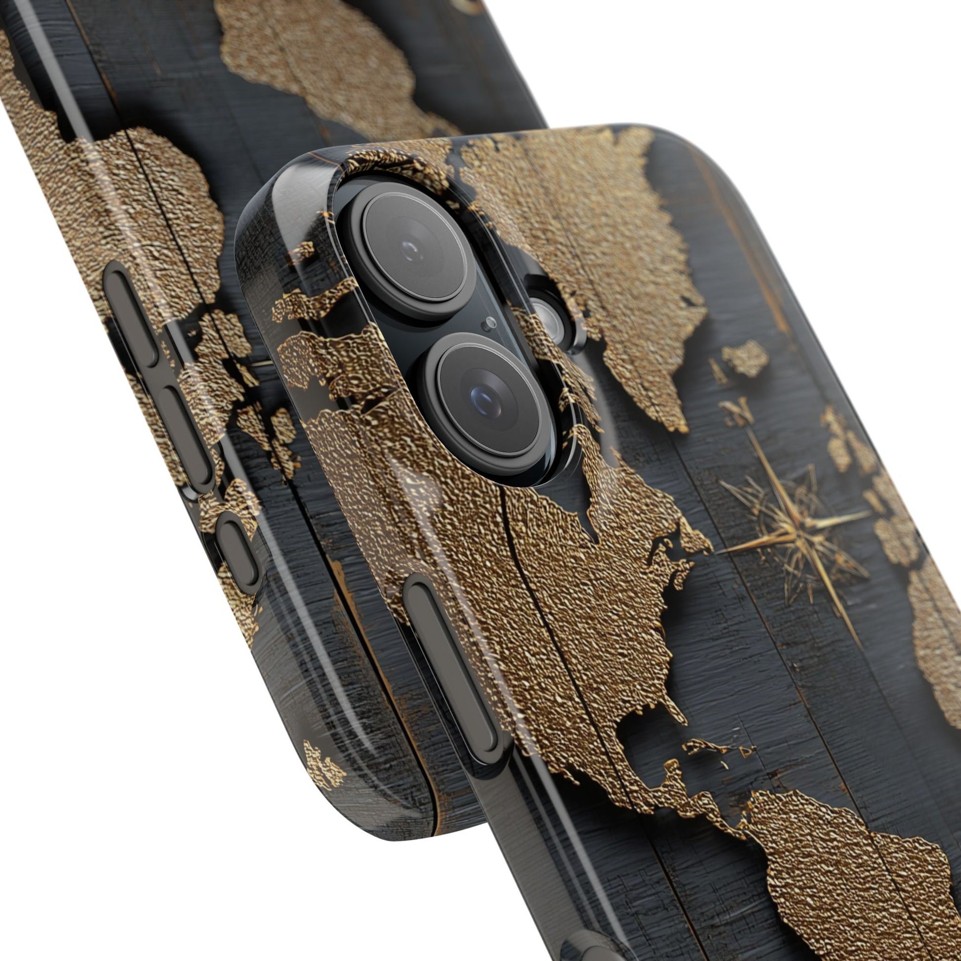 Snap phone case featuring a vintage world map design with compass detail for travel lovers