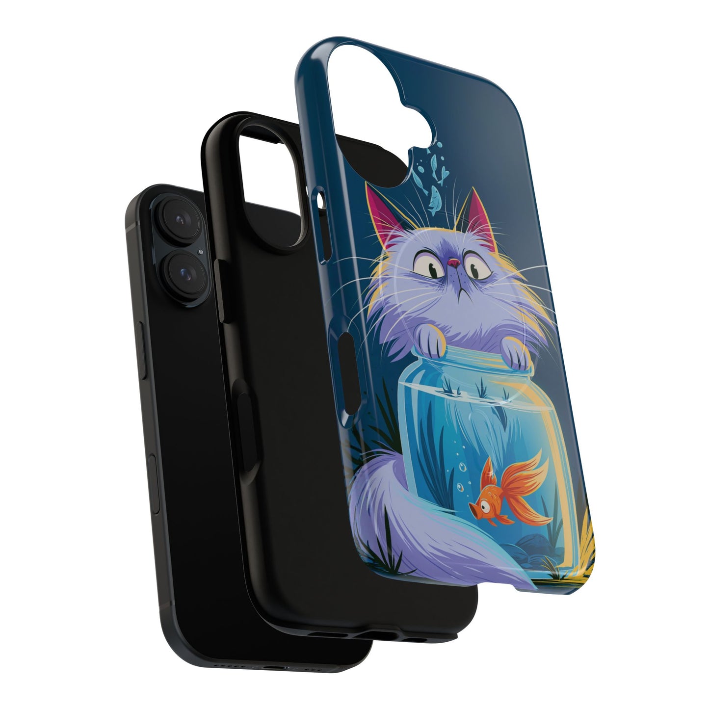 Magnetic Tough Phone Case — Playful Cat & Goldfish Illustration