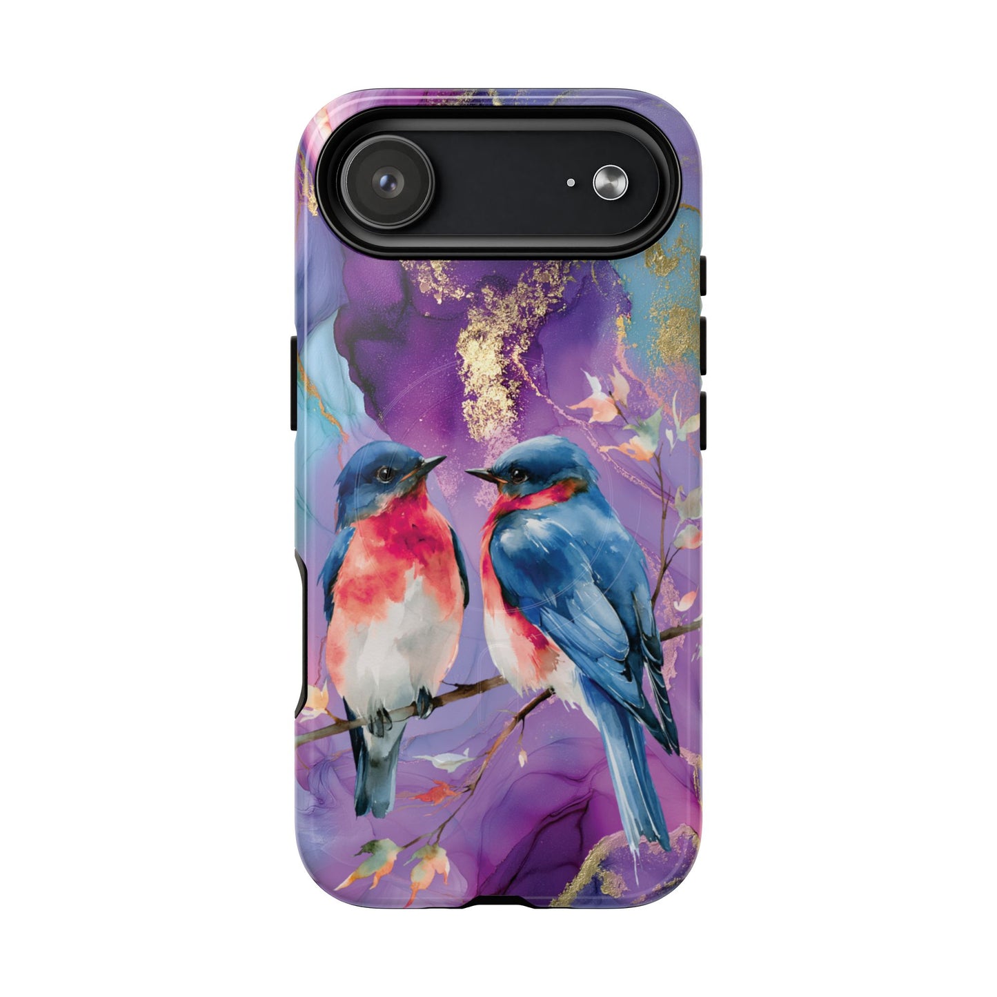 Bird Pair Tough Magnetic Phone Case — Purple Watercolor Floral Design
