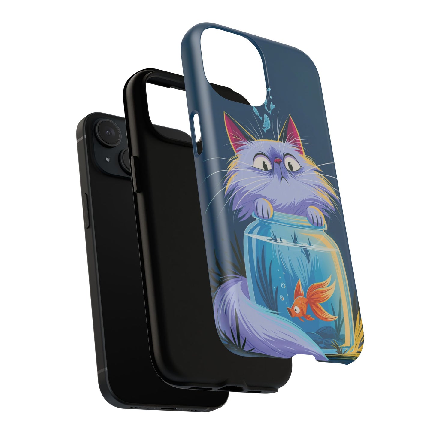 Magnetic Tough Phone Case — Playful Cat & Goldfish Illustration