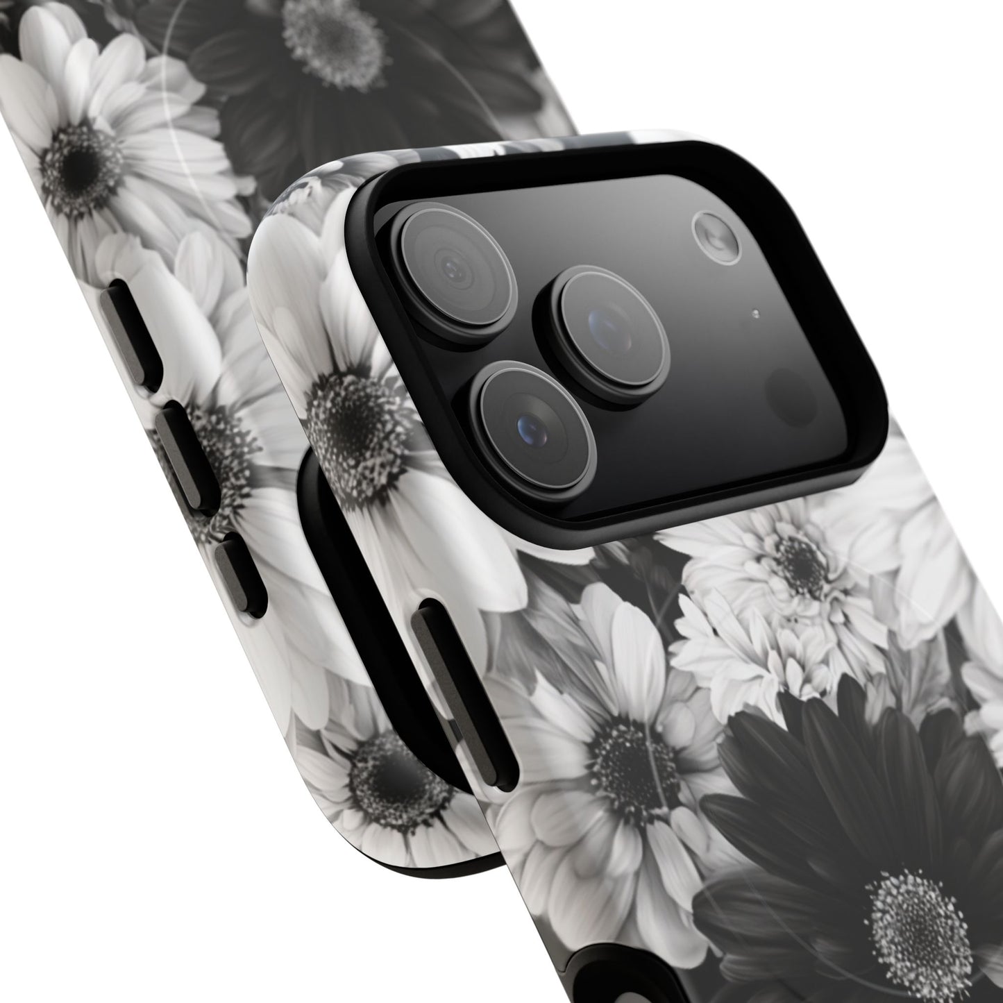 Black & White Floral Tough Magnetic Phone Case — Monochrome Daisy Protection