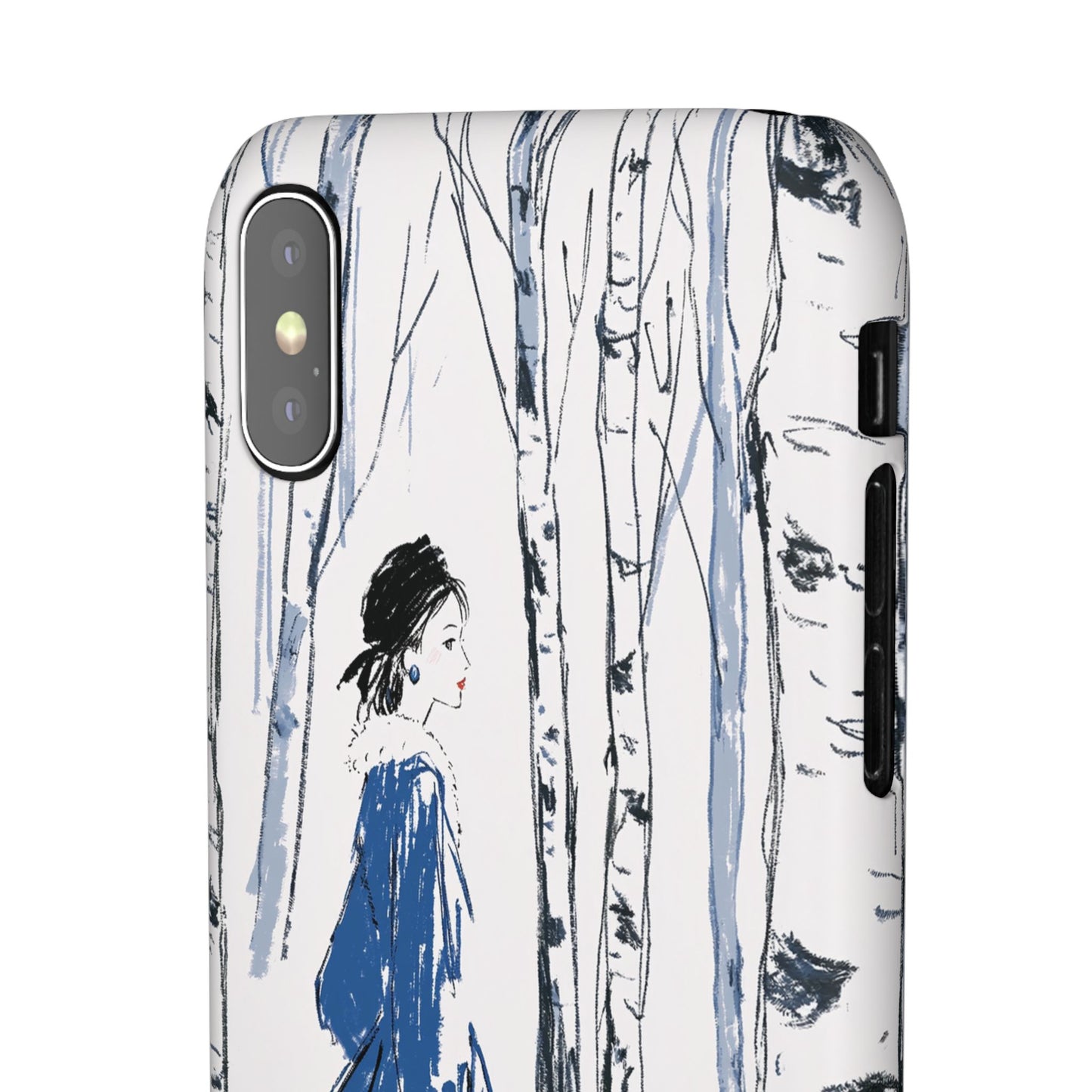 Birch Walk Phone Case — Stylish Blue Winter Illustration Snap Case