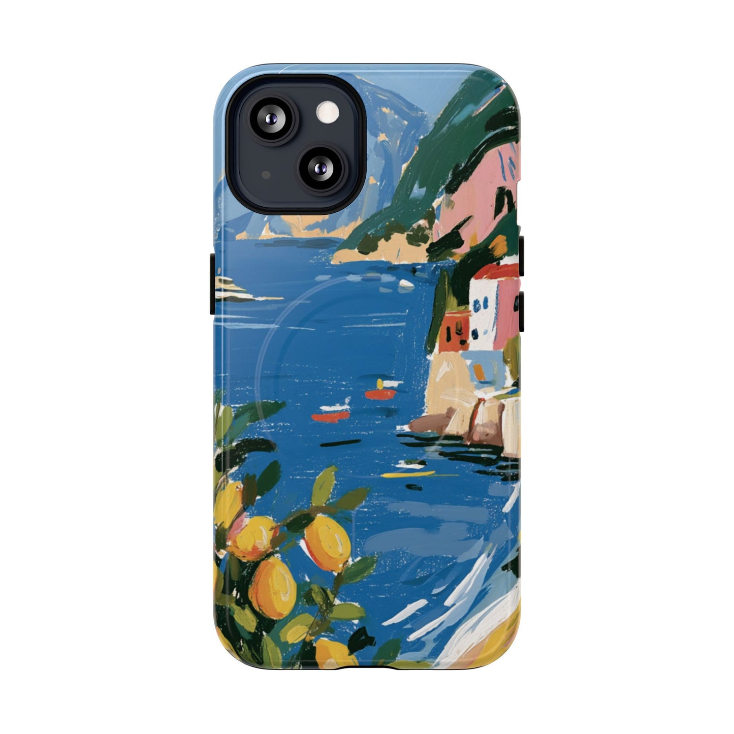 Mediterranean Seaside Phone Case — Painterly Lemon Coast Tough Magnetic Case