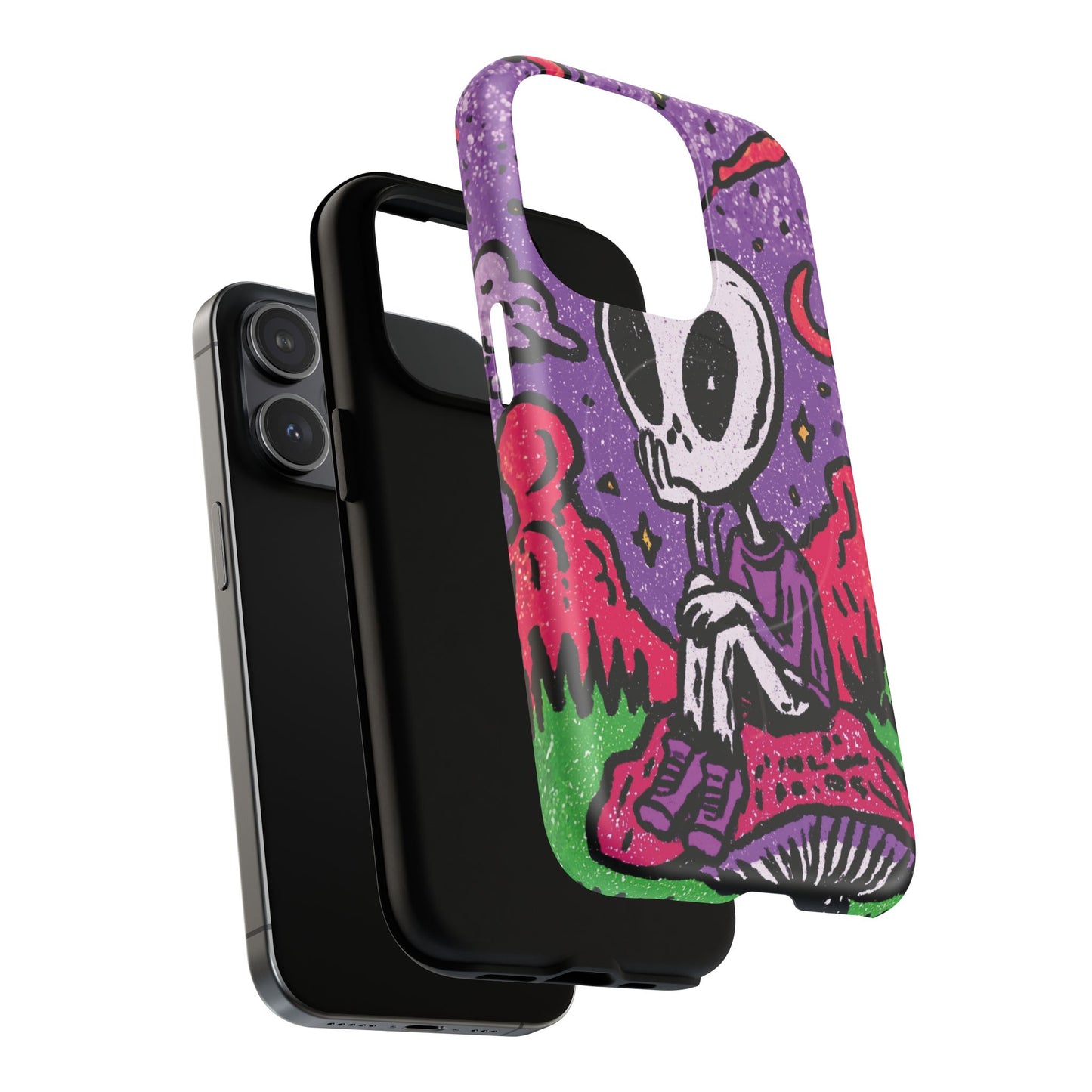 Alien Mushroom Phone Case — Cute Skeletal Space Illustration Tough Magnetic Case
