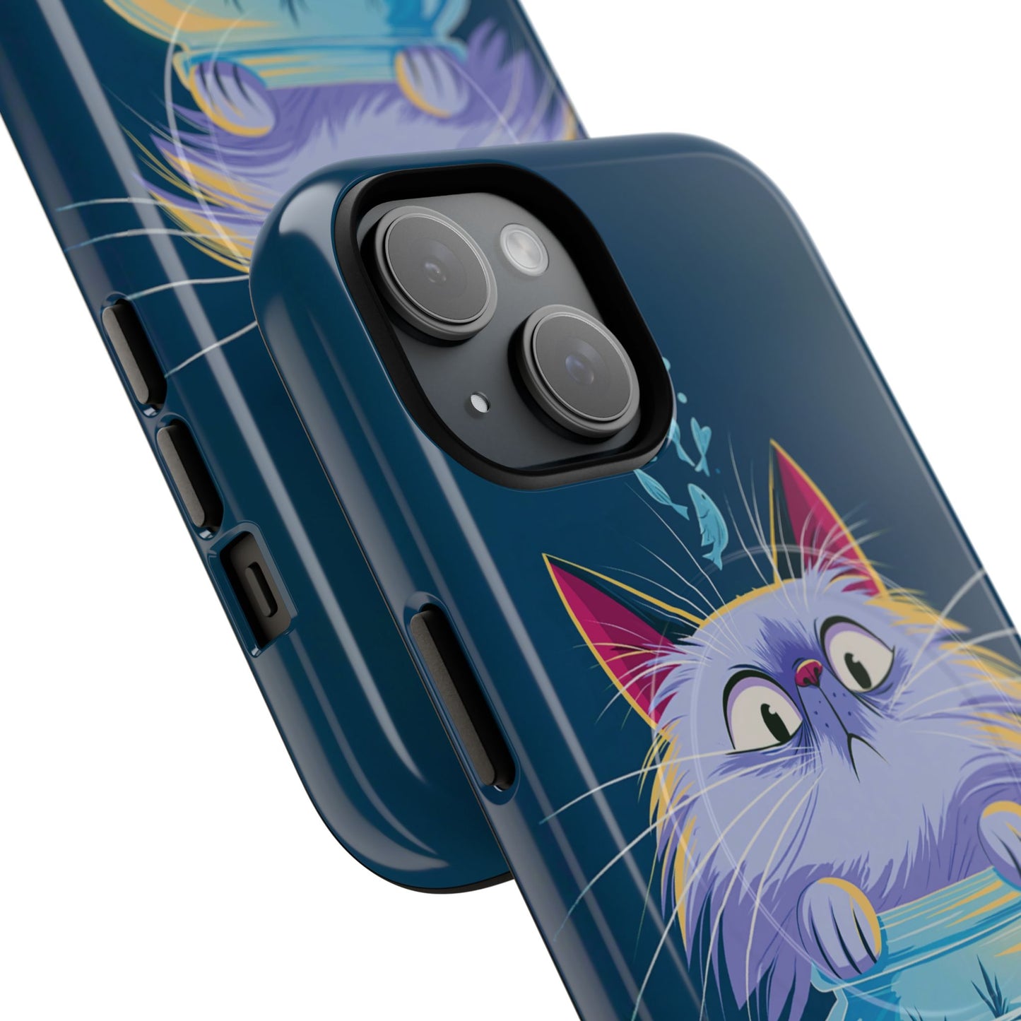 Magnetic Tough Phone Case — Playful Cat & Goldfish Illustration