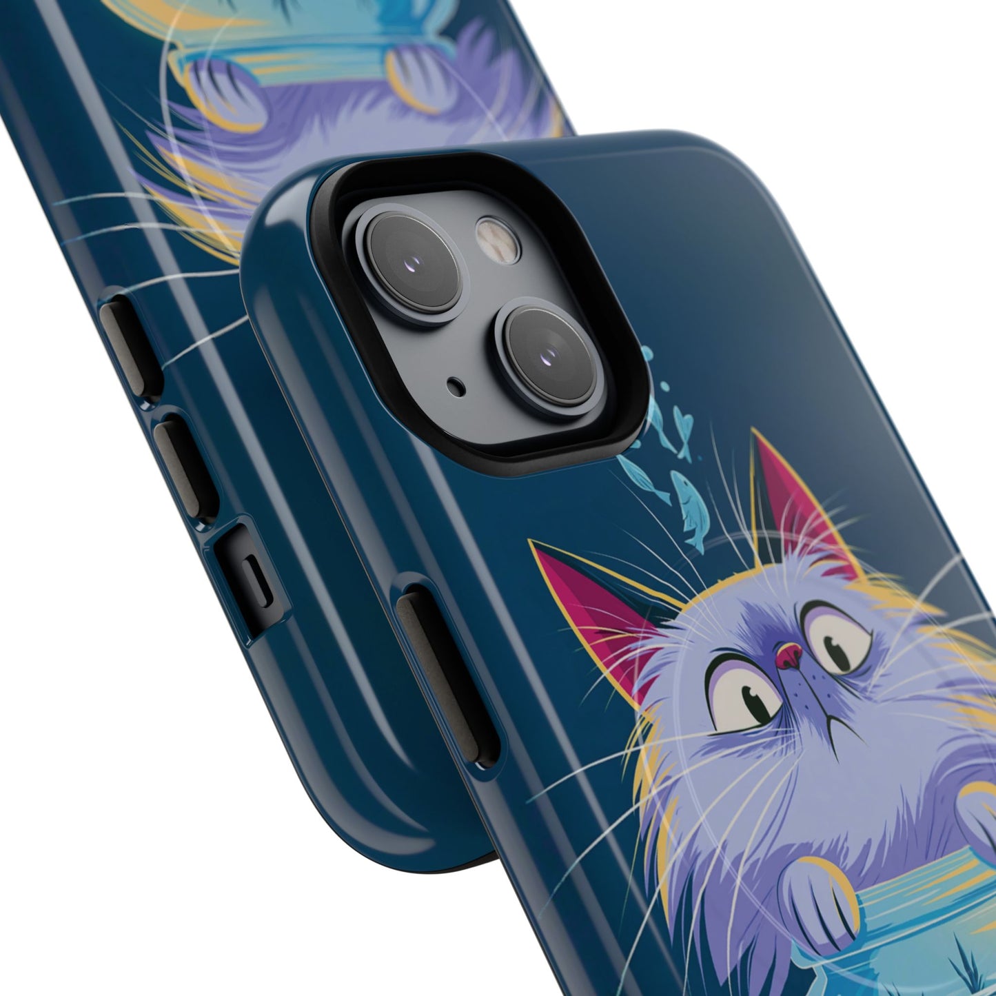 Magnetic Tough Phone Case — Playful Cat & Goldfish Illustration