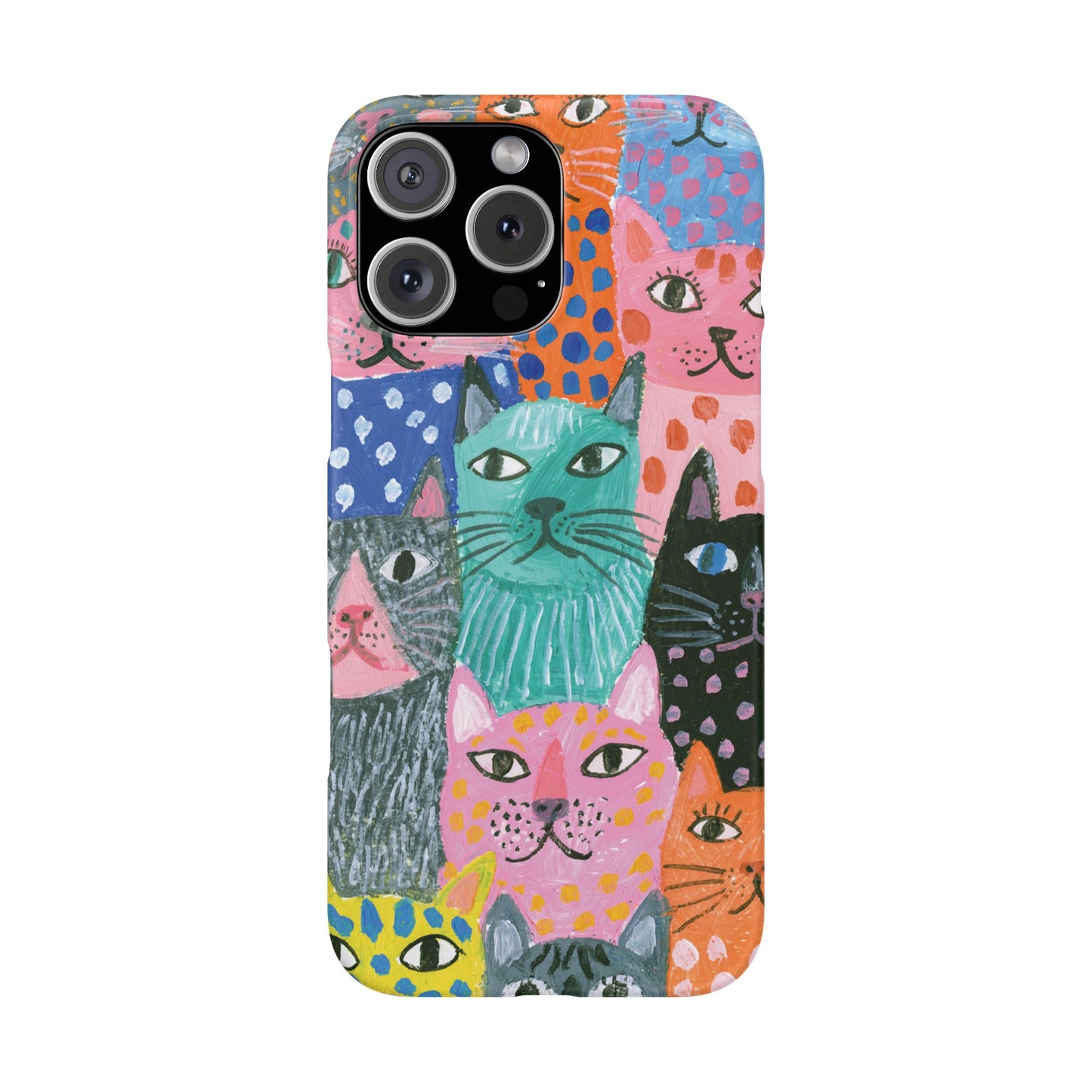 Colorful Cat Pattern Phone Case – Cute Multicolor Kitty Snap Case