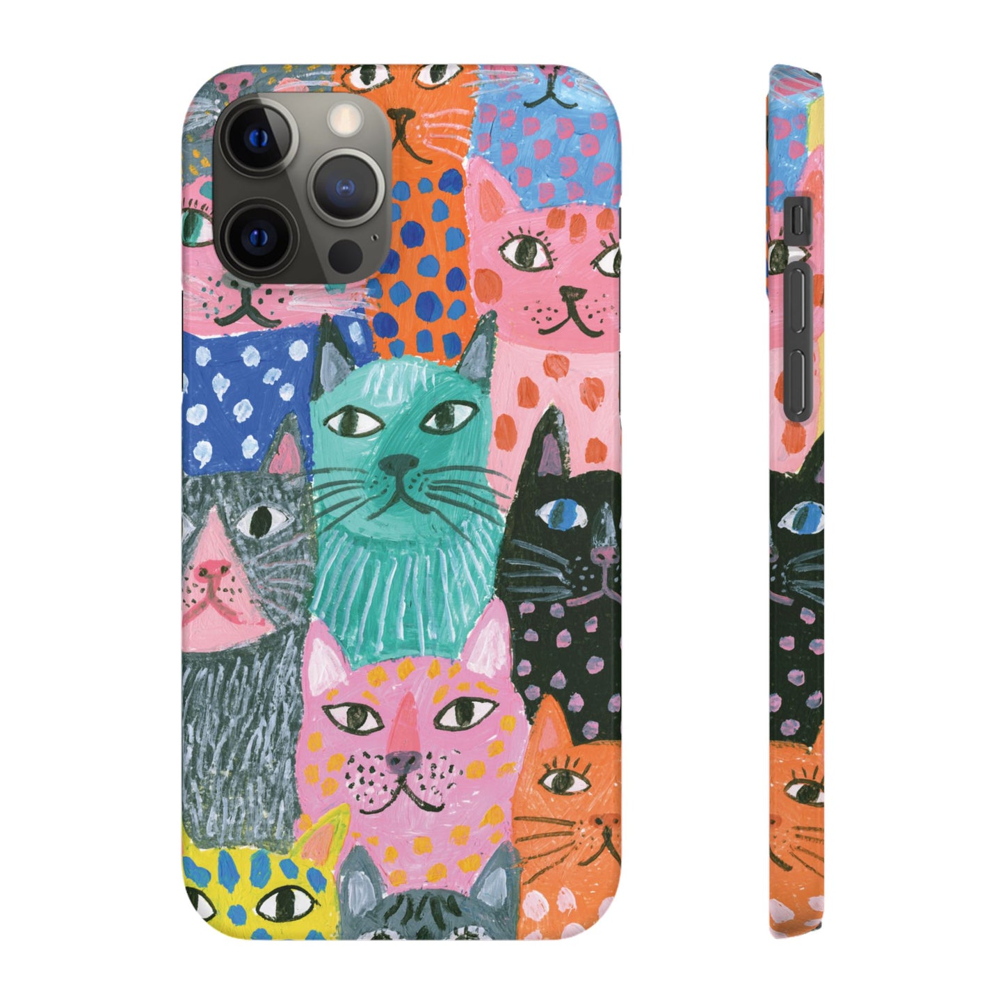 Colorful Cat Pattern Phone Case – Cute Multicolor Kitty Snap Case
