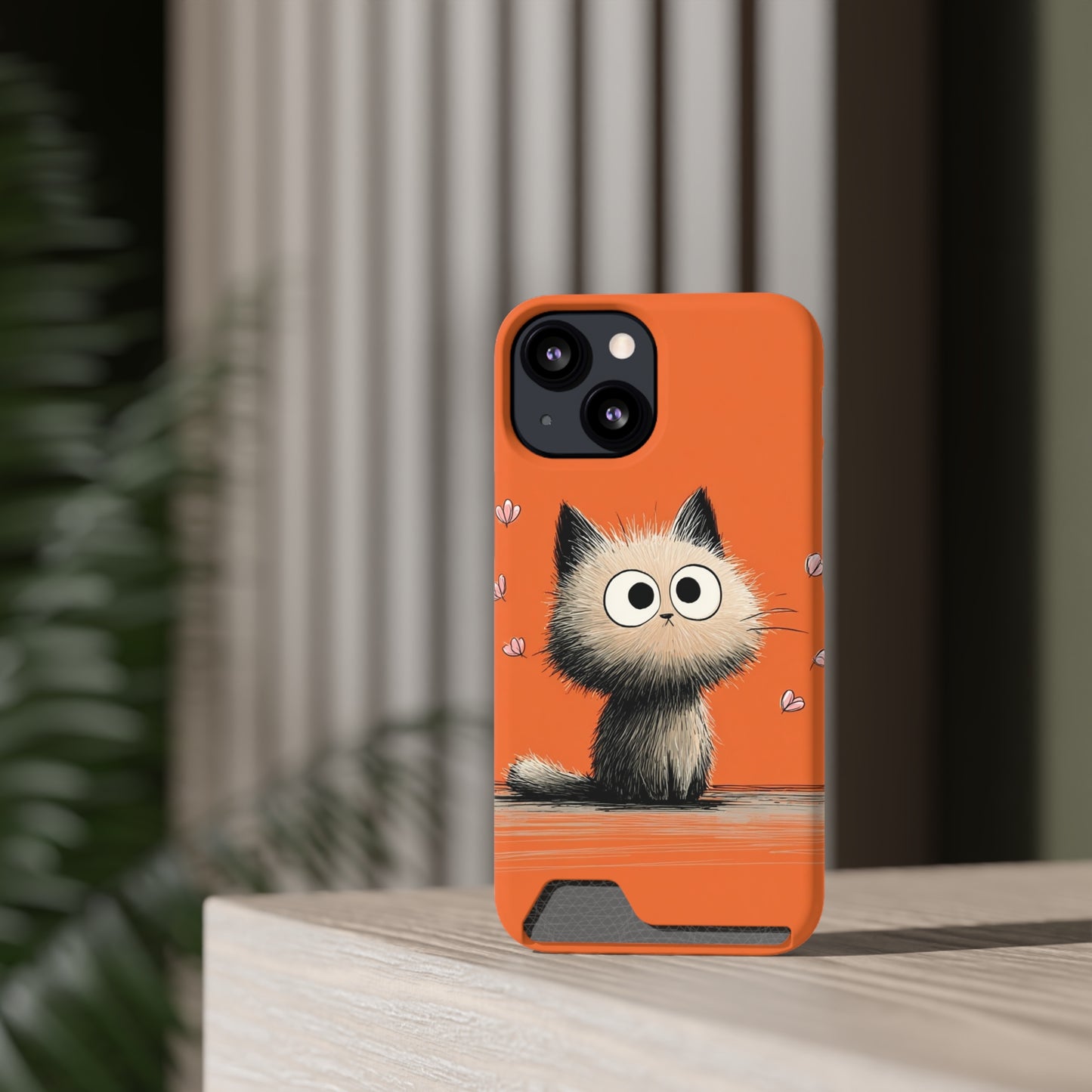 Cute Cat Phone Case with Card Holder, Playful Kitty Design, Pet Lover Gift, Cat Mom Accessory, Fun Birthday Present, Orange Cat Phone Case