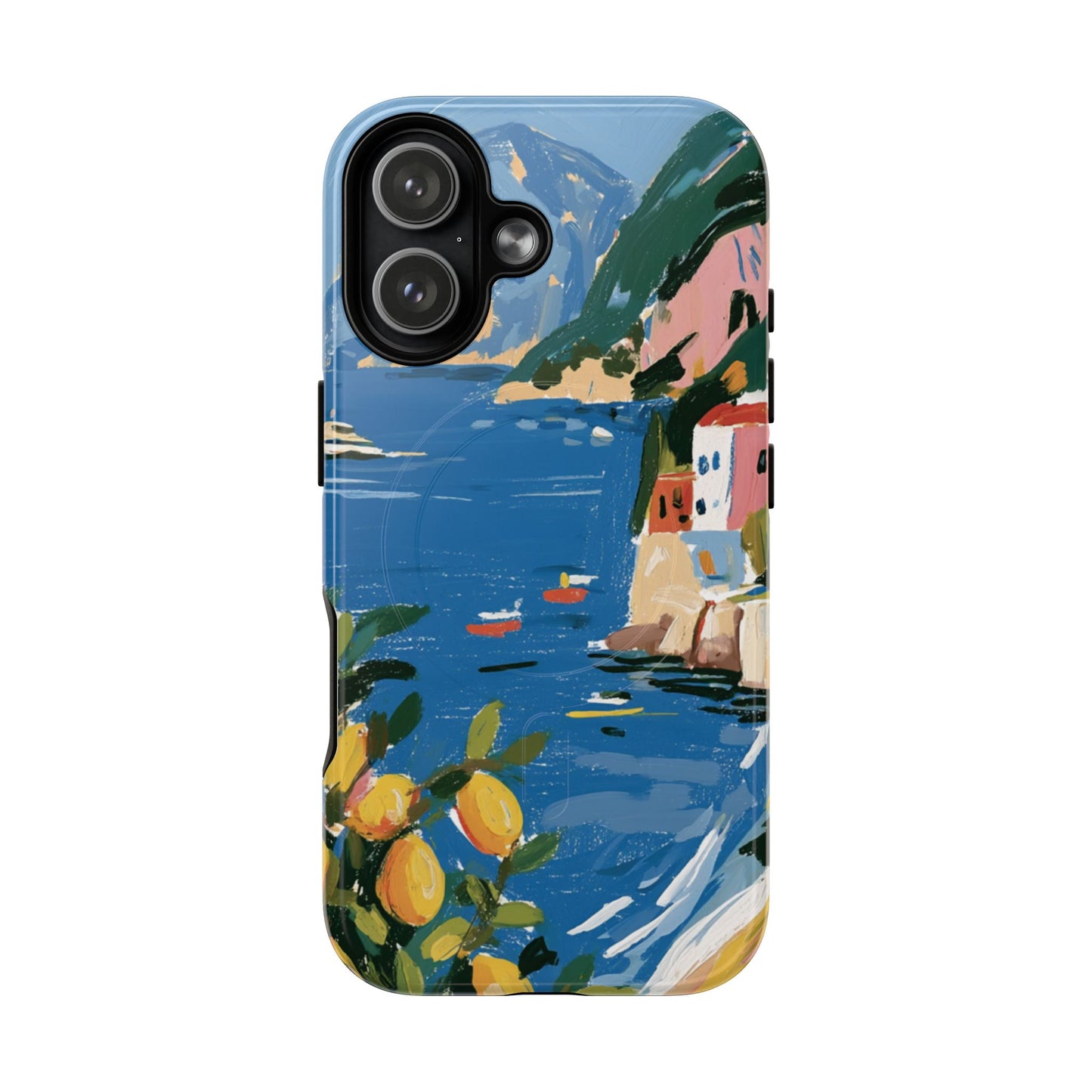 Mediterranean Seaside Phone Case — Painterly Lemon Coast Tough Magnetic Case