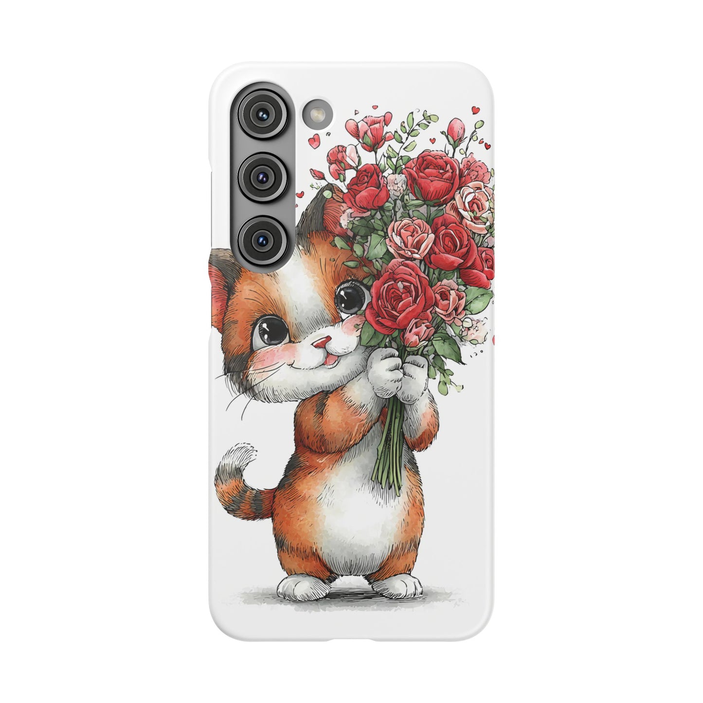 Cute Cat Snap Case with Floral Design, Pet Lovers Gift, Phone Protector for Valentine's Day, Cute Kitty Case, Animal Art Cover