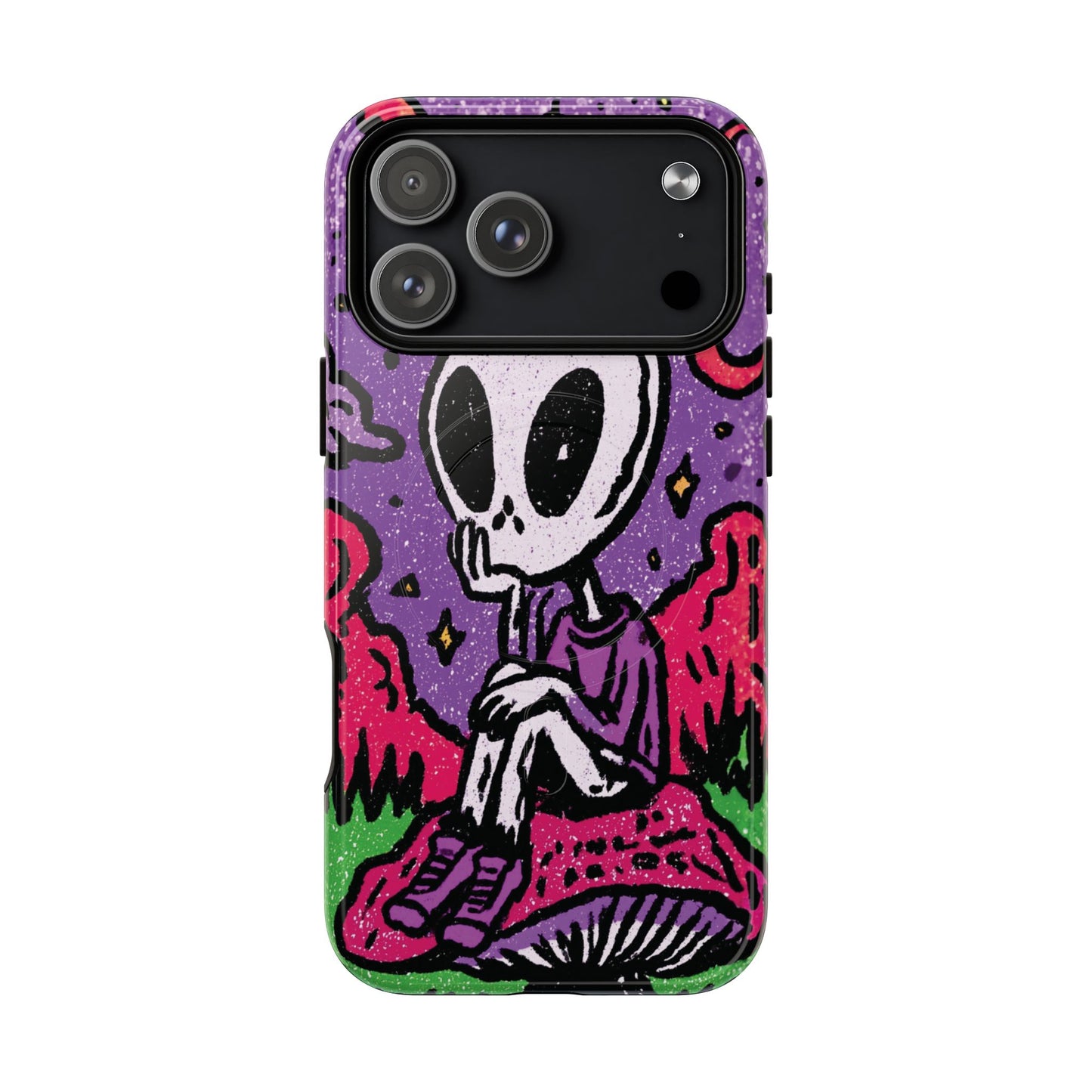 Alien Mushroom Phone Case — Cute Skeletal Space Illustration Tough Magnetic Case