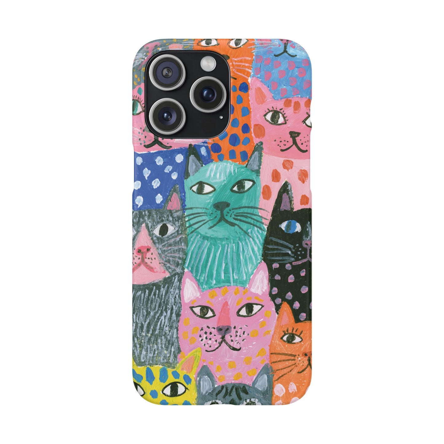 Colorful Cat Pattern Phone Case – Cute Multicolor Kitty Snap Case