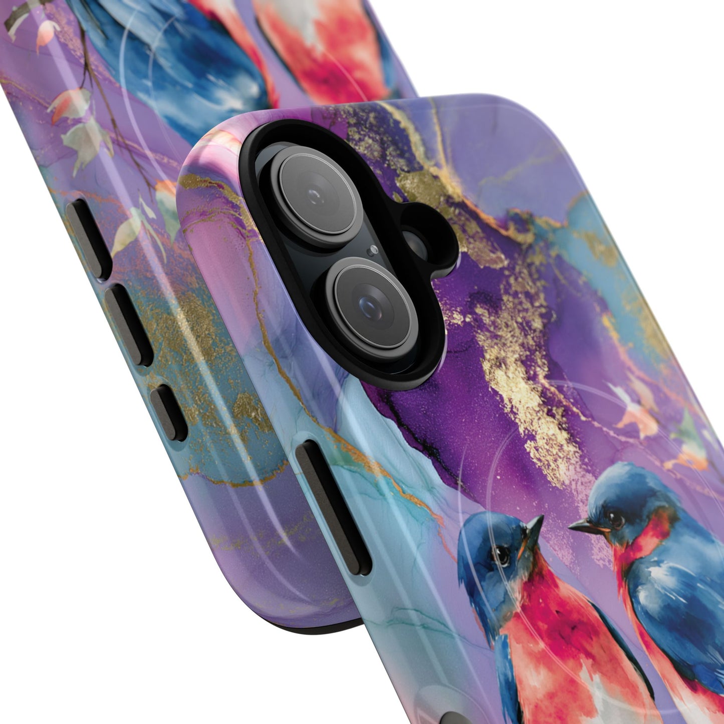 Bird Pair Tough Magnetic Phone Case — Purple Watercolor Floral Design