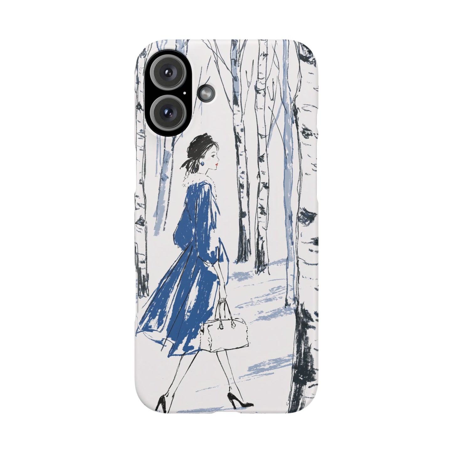 Birch Walk Phone Case — Stylish Blue Winter Illustration Snap Case