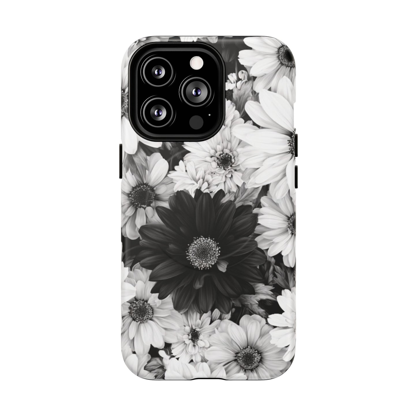 Black & White Floral Tough Magnetic Phone Case — Monochrome Daisy Protection