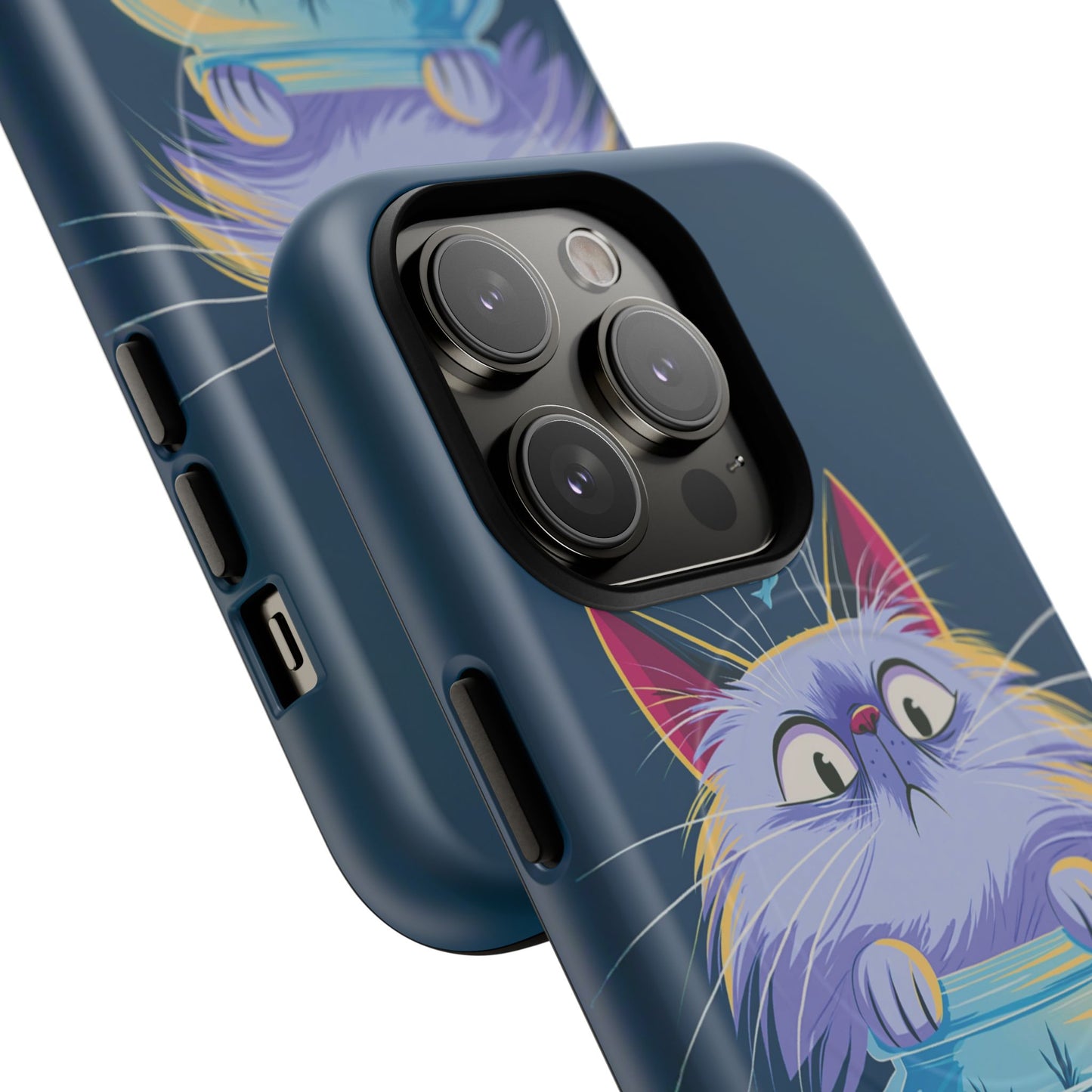 Magnetic Tough Phone Case — Playful Cat & Goldfish Illustration
