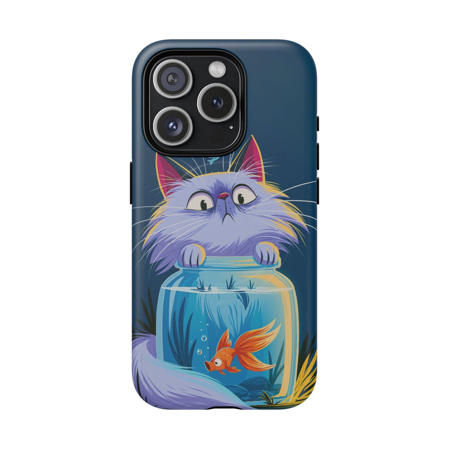 Magnetic Tough Phone Case — Playful Cat & Goldfish Illustration