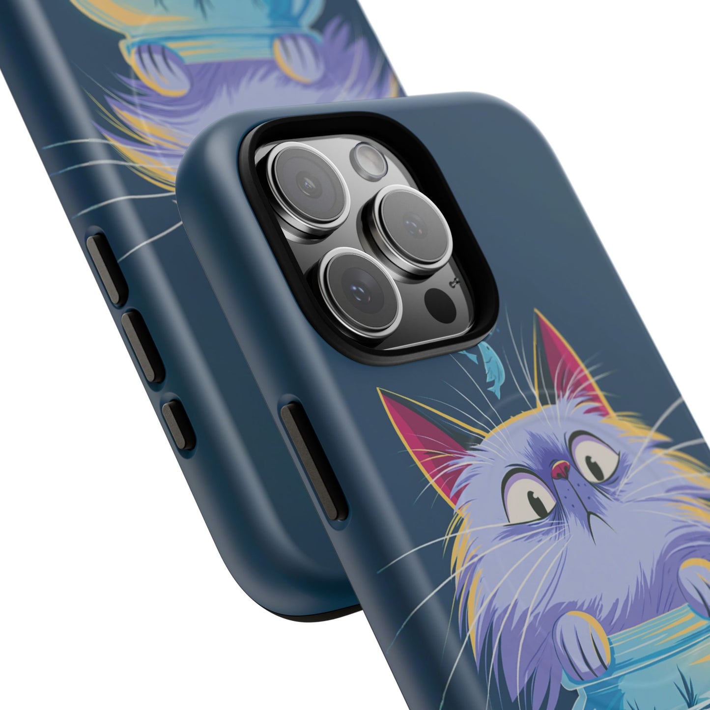 Magnetic Tough Phone Case — Playful Cat & Goldfish Illustration