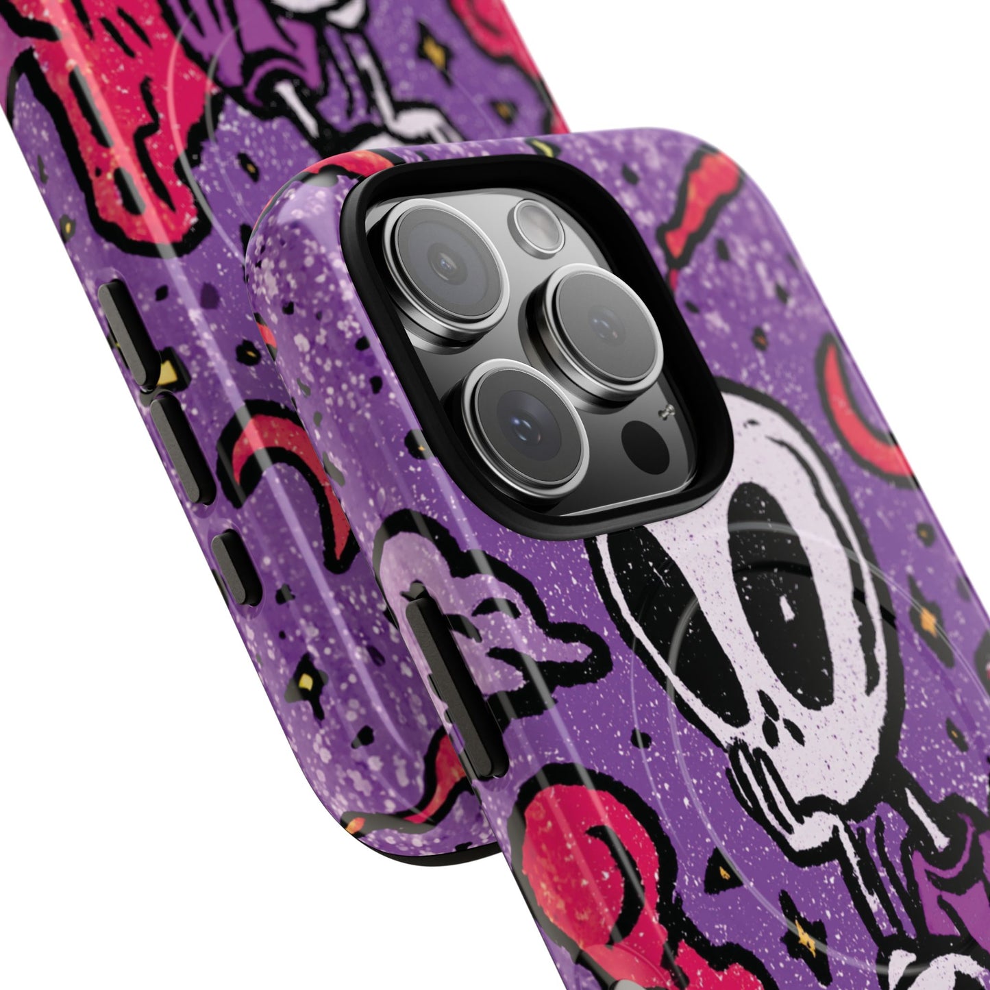 Alien Mushroom Phone Case — Cute Skeletal Space Illustration Tough Magnetic Case