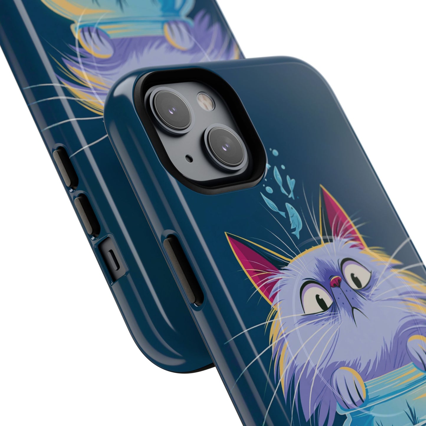 Magnetic Tough Phone Case — Playful Cat & Goldfish Illustration