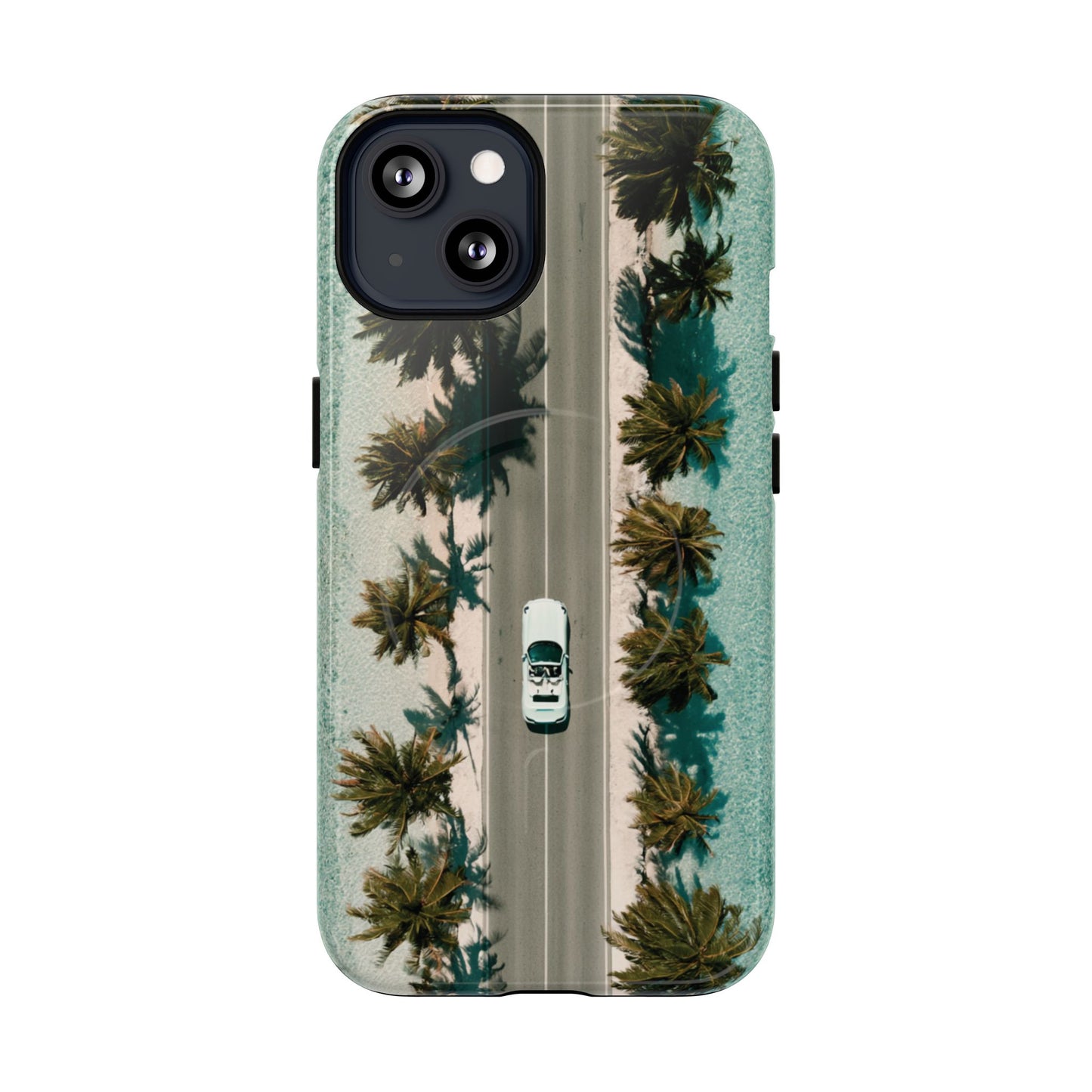 Palm Road Tough Magnetic Phone Case — Coastal Aerial Car Design