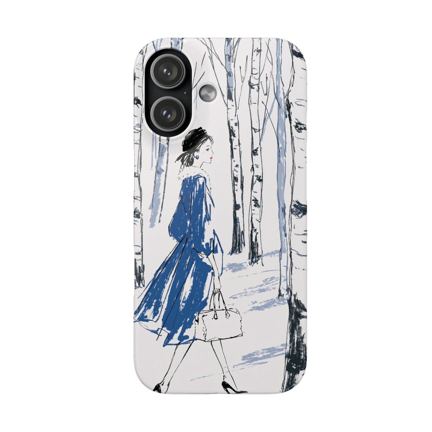 Birch Walk Phone Case — Stylish Blue Winter Illustration Snap Case