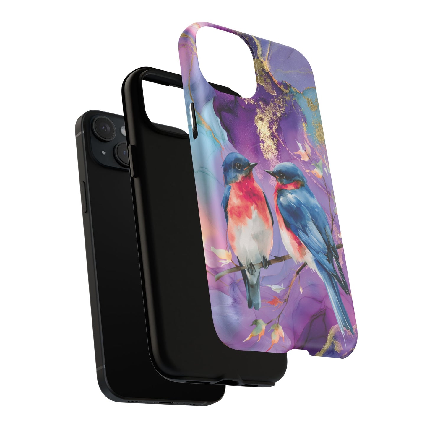 Bird Pair Tough Magnetic Phone Case — Purple Watercolor Floral Design