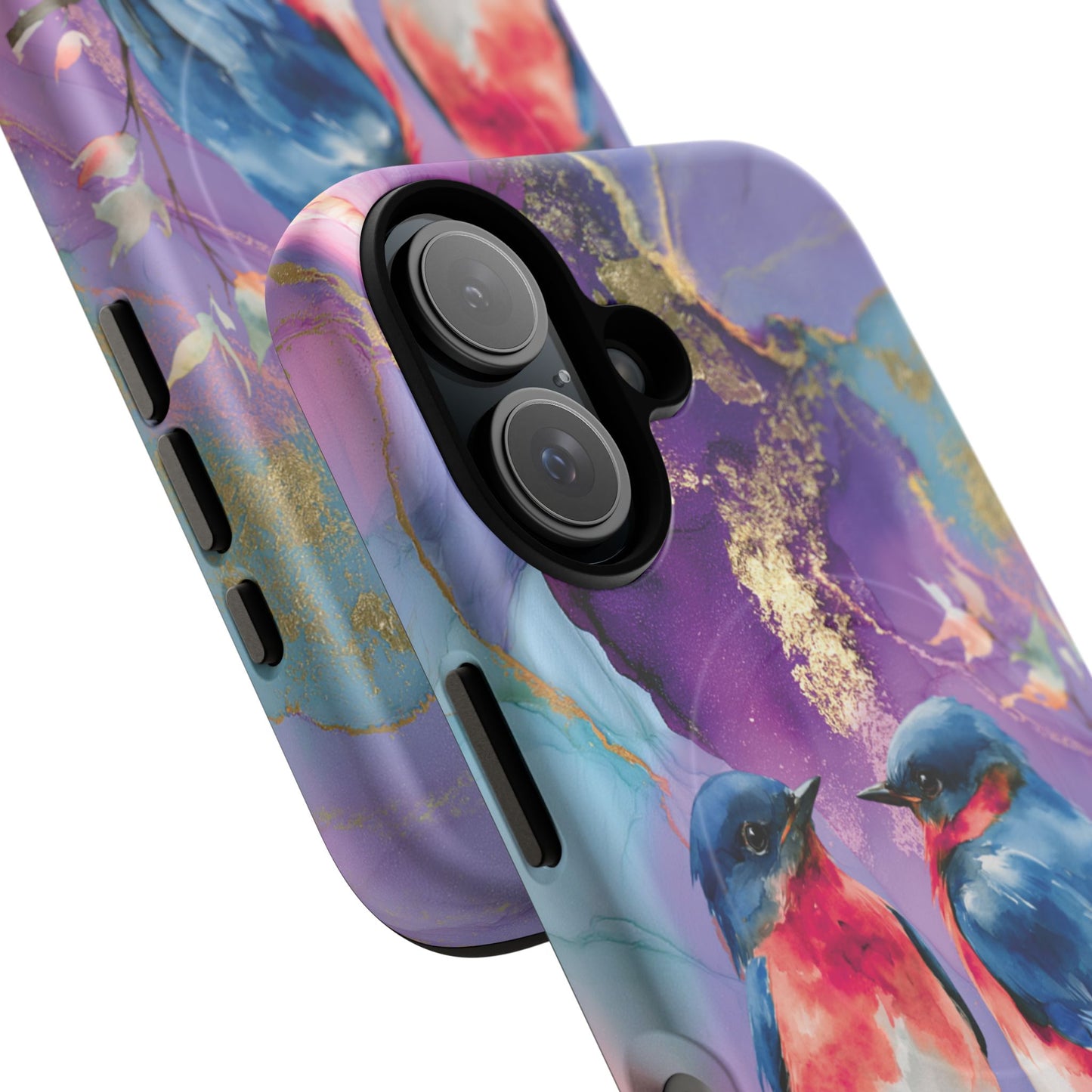 Bird Pair Tough Magnetic Phone Case — Purple Watercolor Floral Design