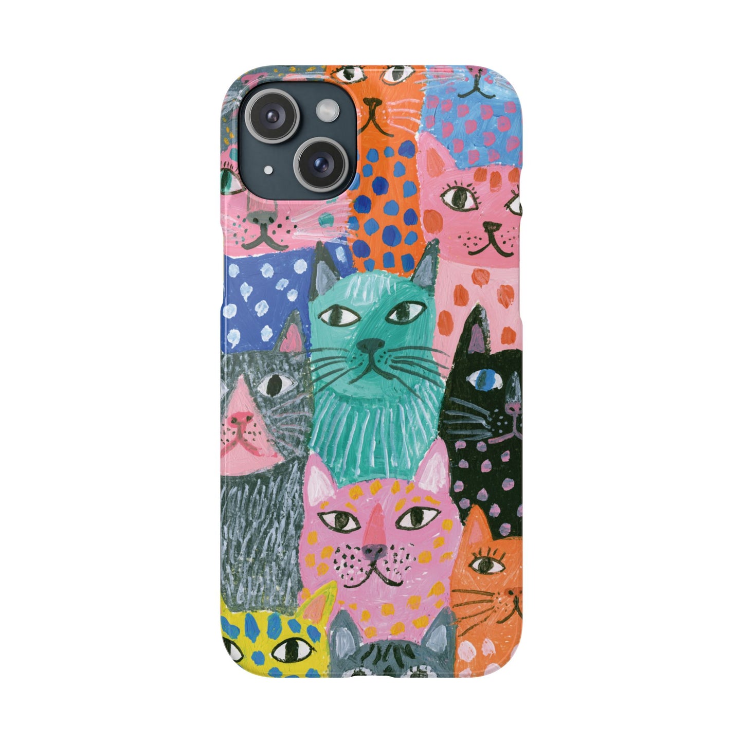 Colorful Cat Pattern Phone Case – Cute Multicolor Kitty Snap Case
