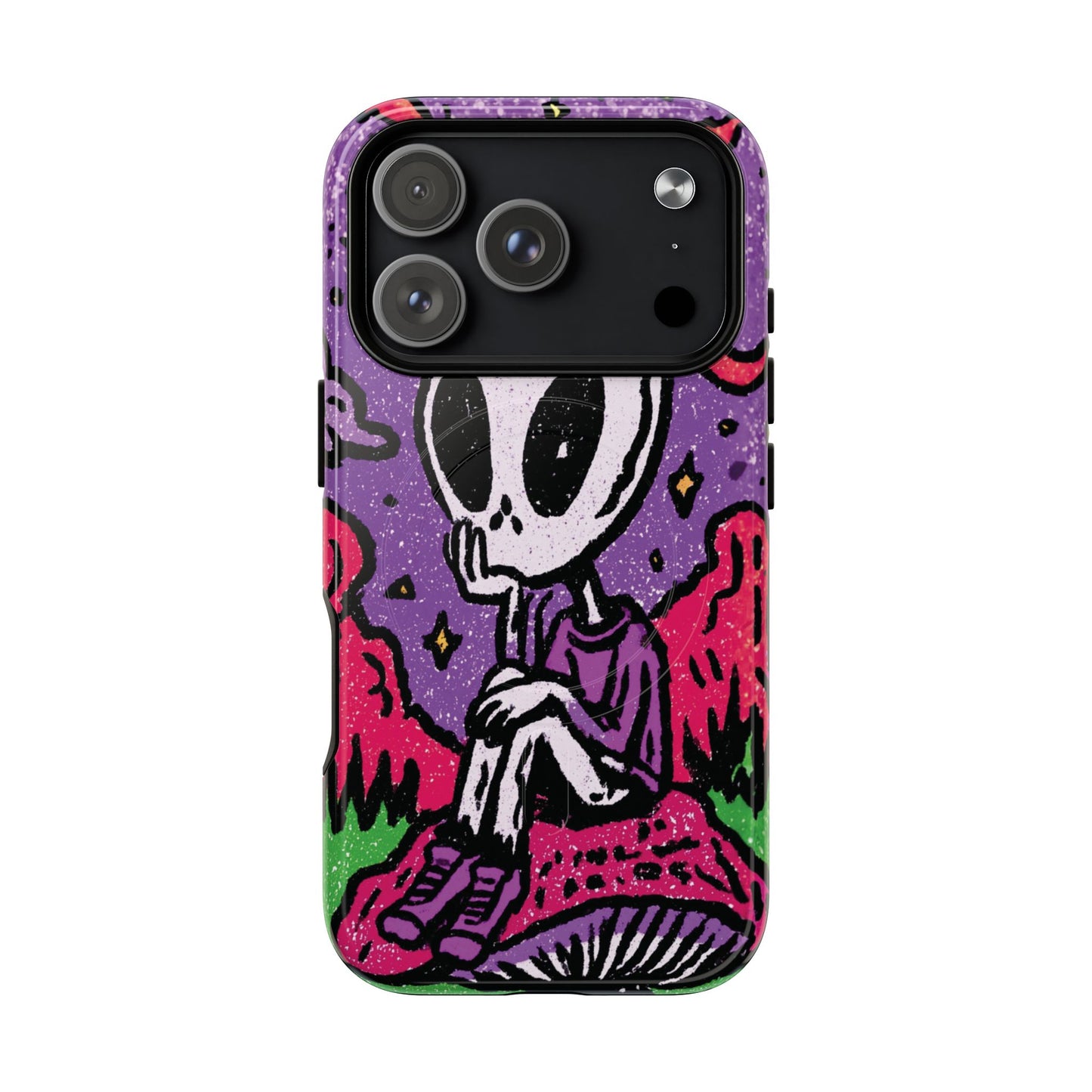Alien Mushroom Phone Case — Cute Skeletal Space Illustration Tough Magnetic Case