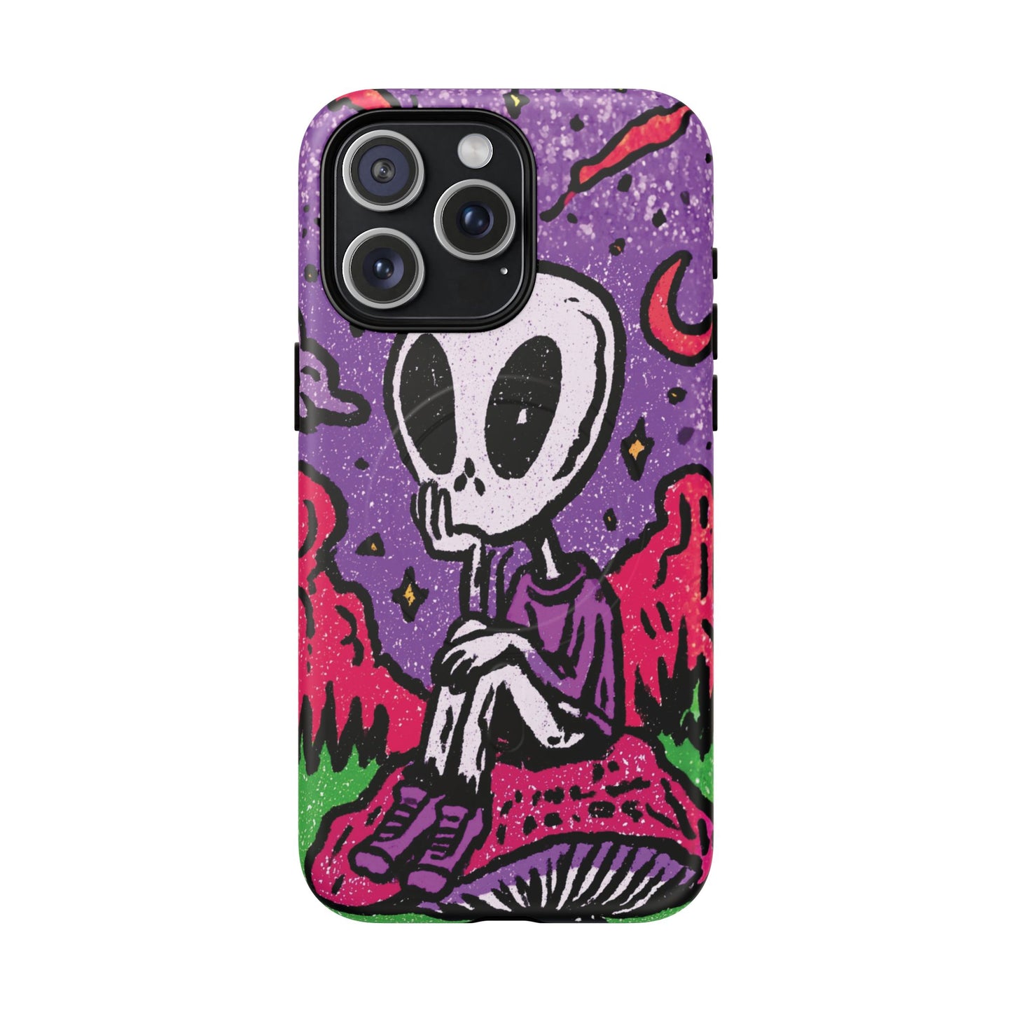 Alien Mushroom Phone Case — Cute Skeletal Space Illustration Tough Magnetic Case