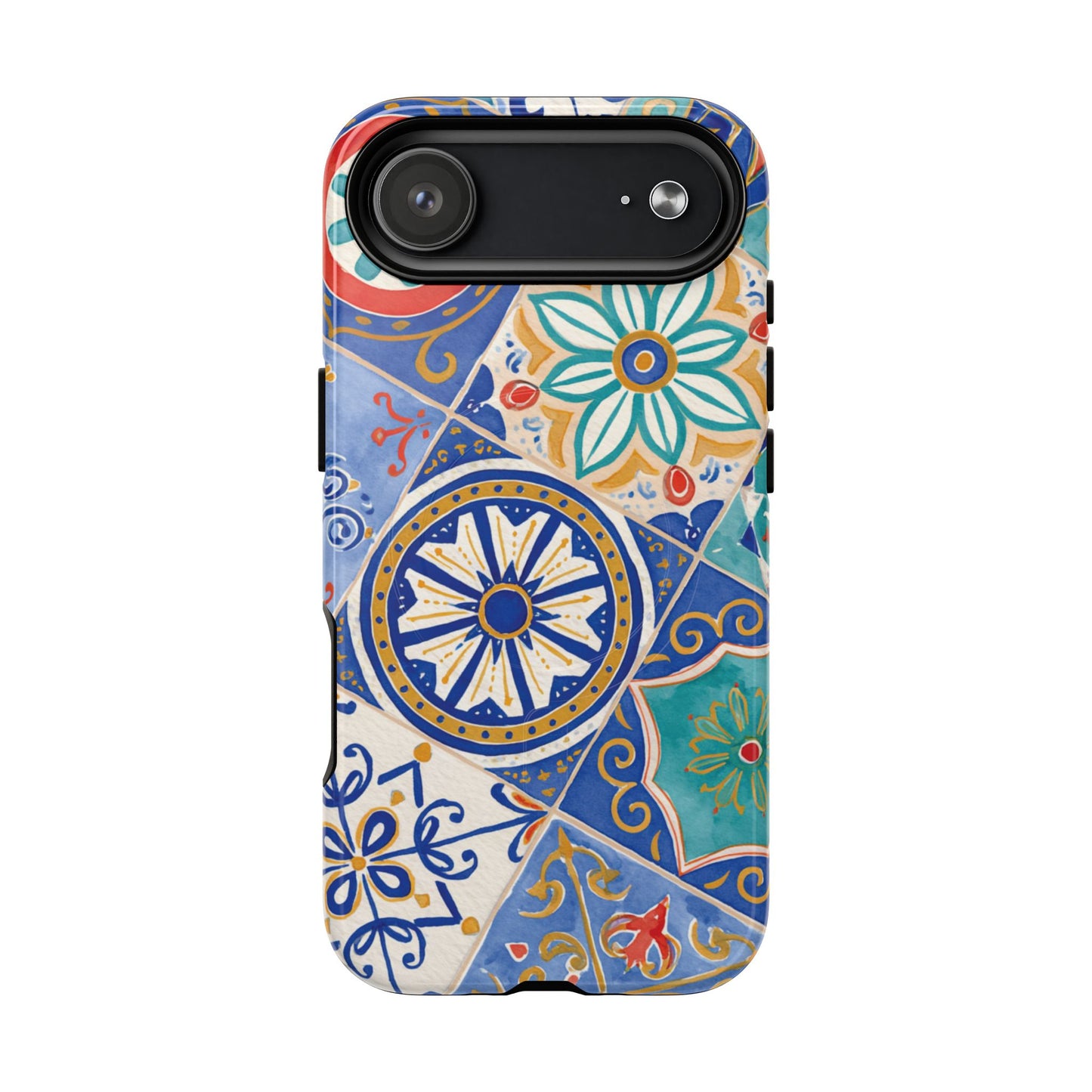 Mediterranean Tile Magnetic Phone Case — Blue Floral Mosaic Tough Case