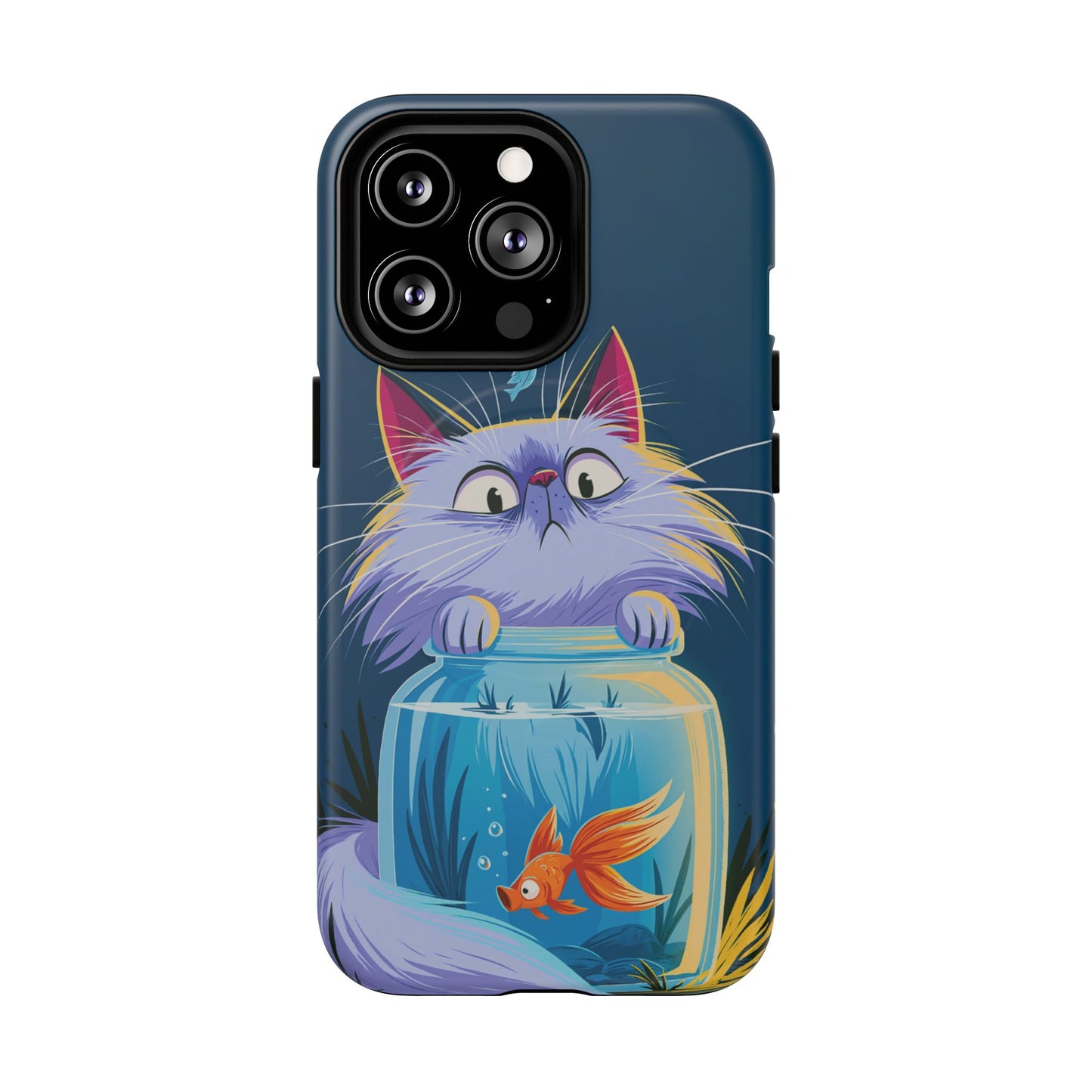 Magnetic Tough Phone Case — Playful Cat & Goldfish Illustration