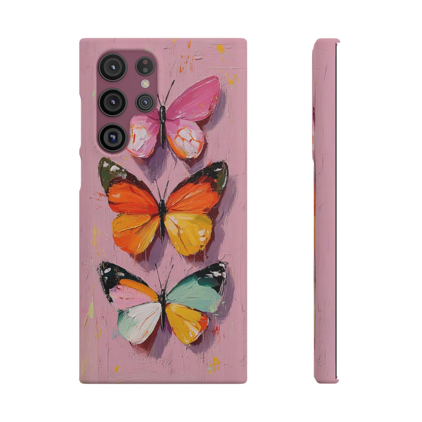 Pink Butterfly Snap Case Cover For iPhone and Samsung
