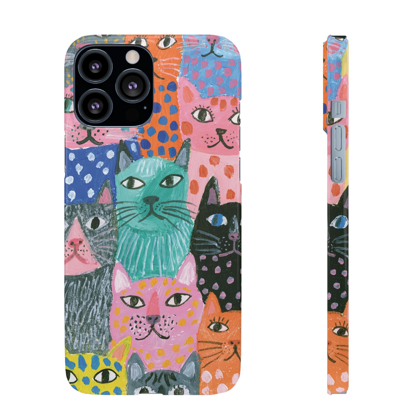 Colorful Cat Pattern Phone Case – Cute Multicolor Kitty Snap Case