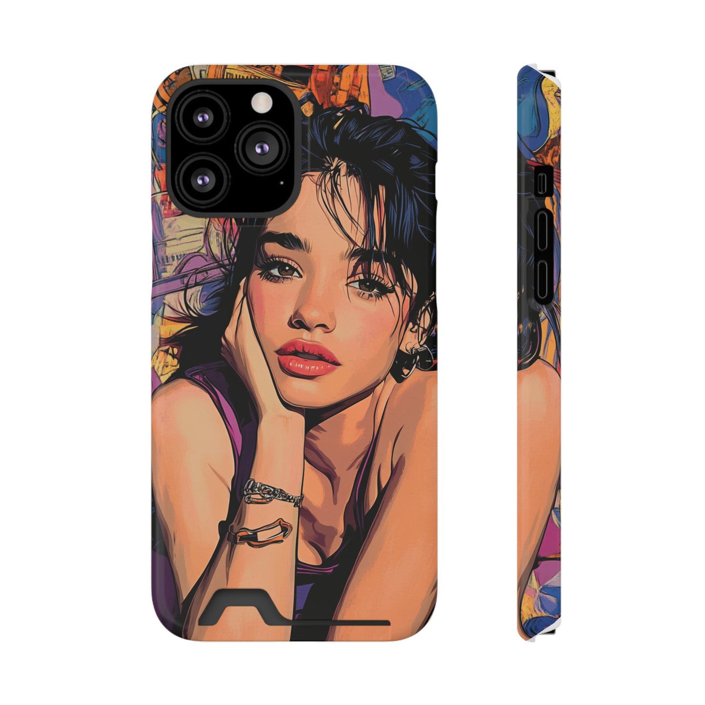 Vibrant Phone Case with Card Holder - Artistic Design for Fashion Lovers, Perfect Gift for Birthdays, Holidays, and Everyday Use