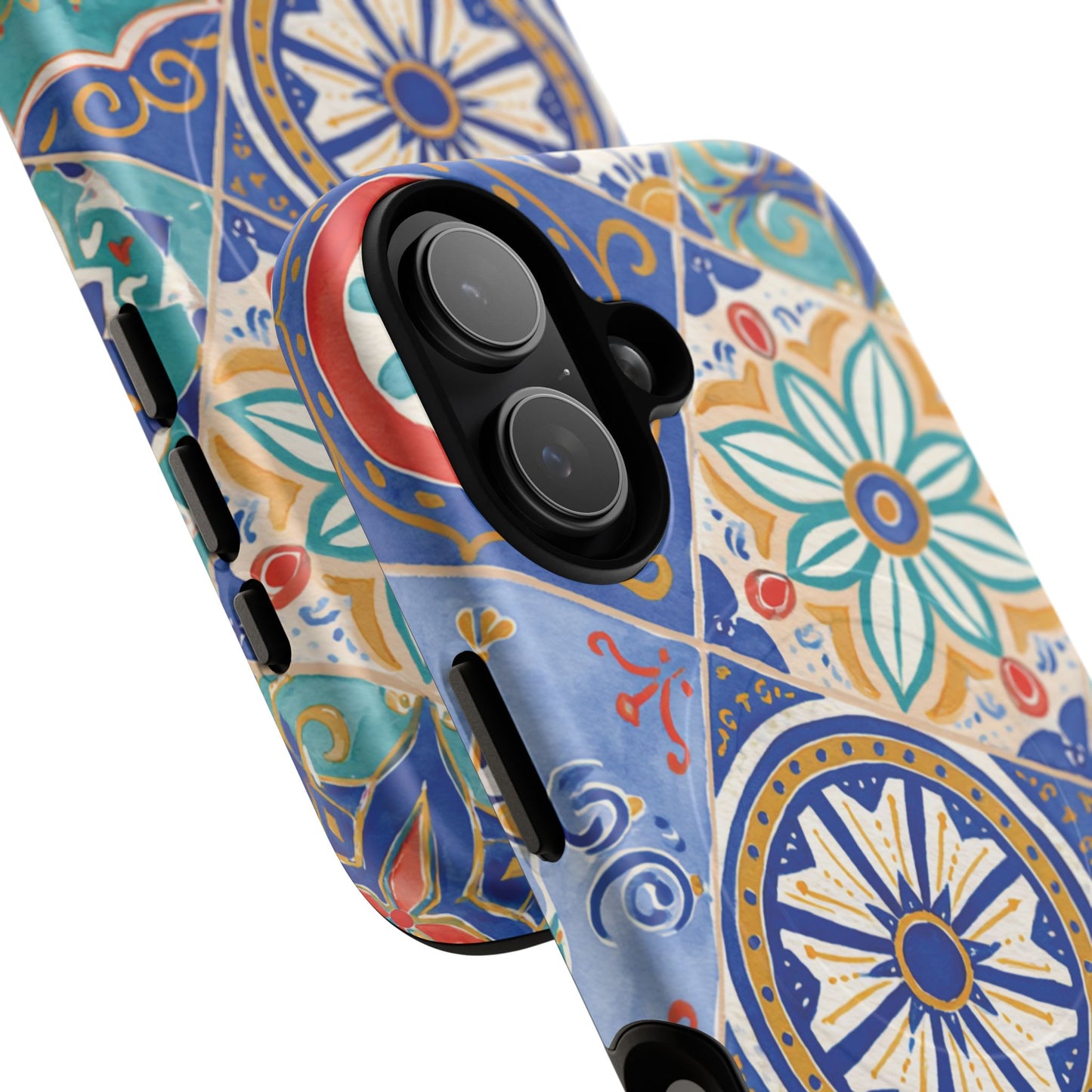 Mediterranean Tile Magnetic Phone Case — Blue Floral Mosaic Tough Case