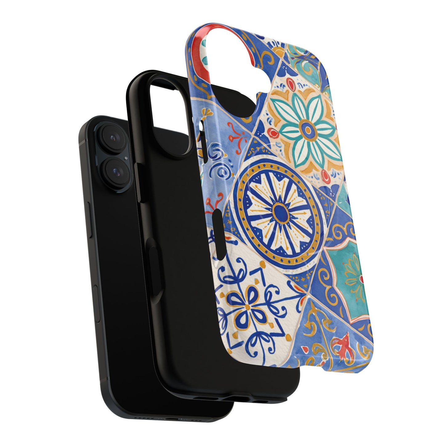 Mediterranean Tile Magnetic Phone Case — Blue Floral Mosaic Tough Case