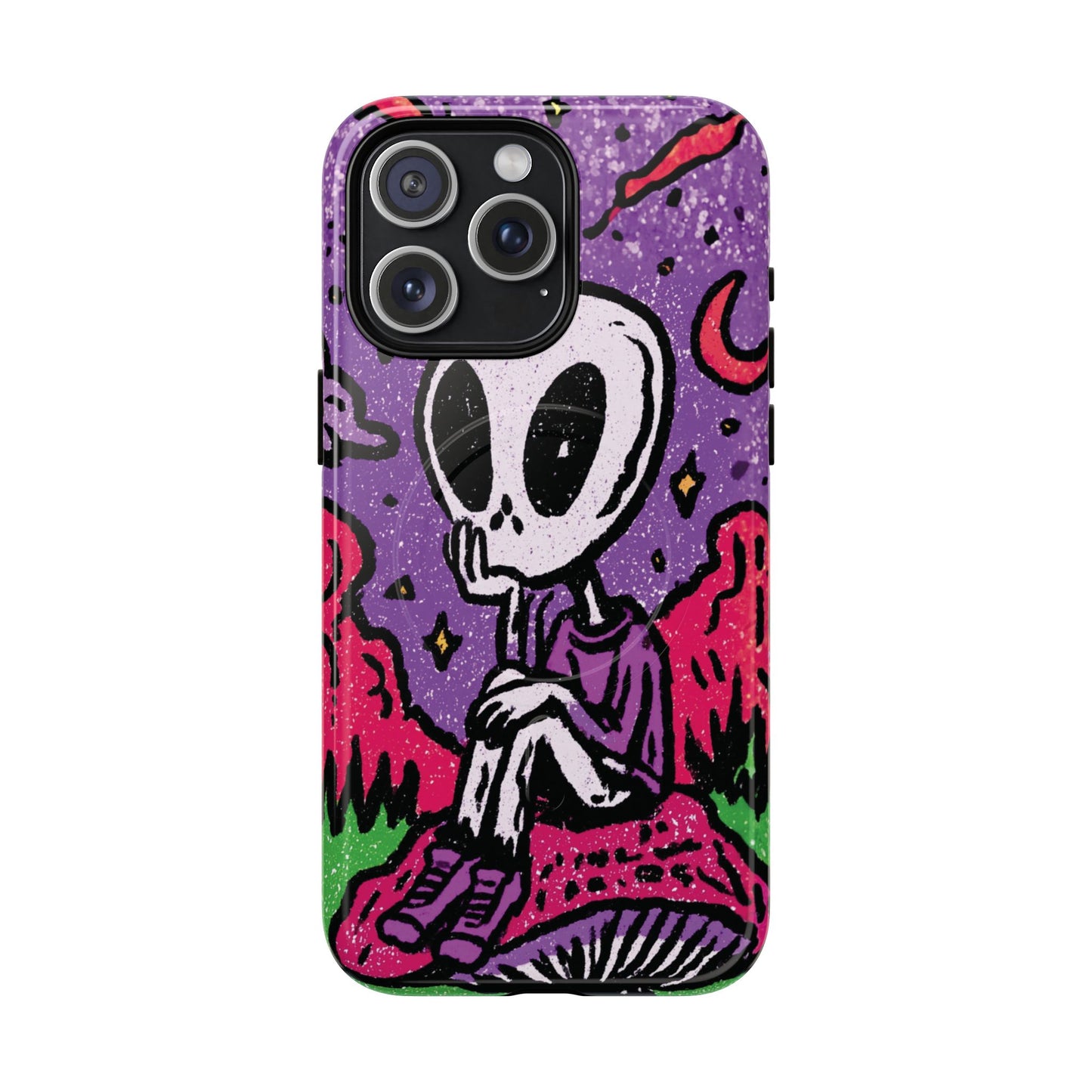 Alien Mushroom Phone Case — Cute Skeletal Space Illustration Tough Magnetic Case
