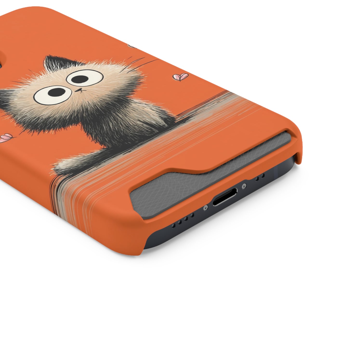 Cute Cat Phone Case with Card Holder, Playful Kitty Design, Pet Lover Gift, Cat Mom Accessory, Fun Birthday Present, Orange Cat Phone Case