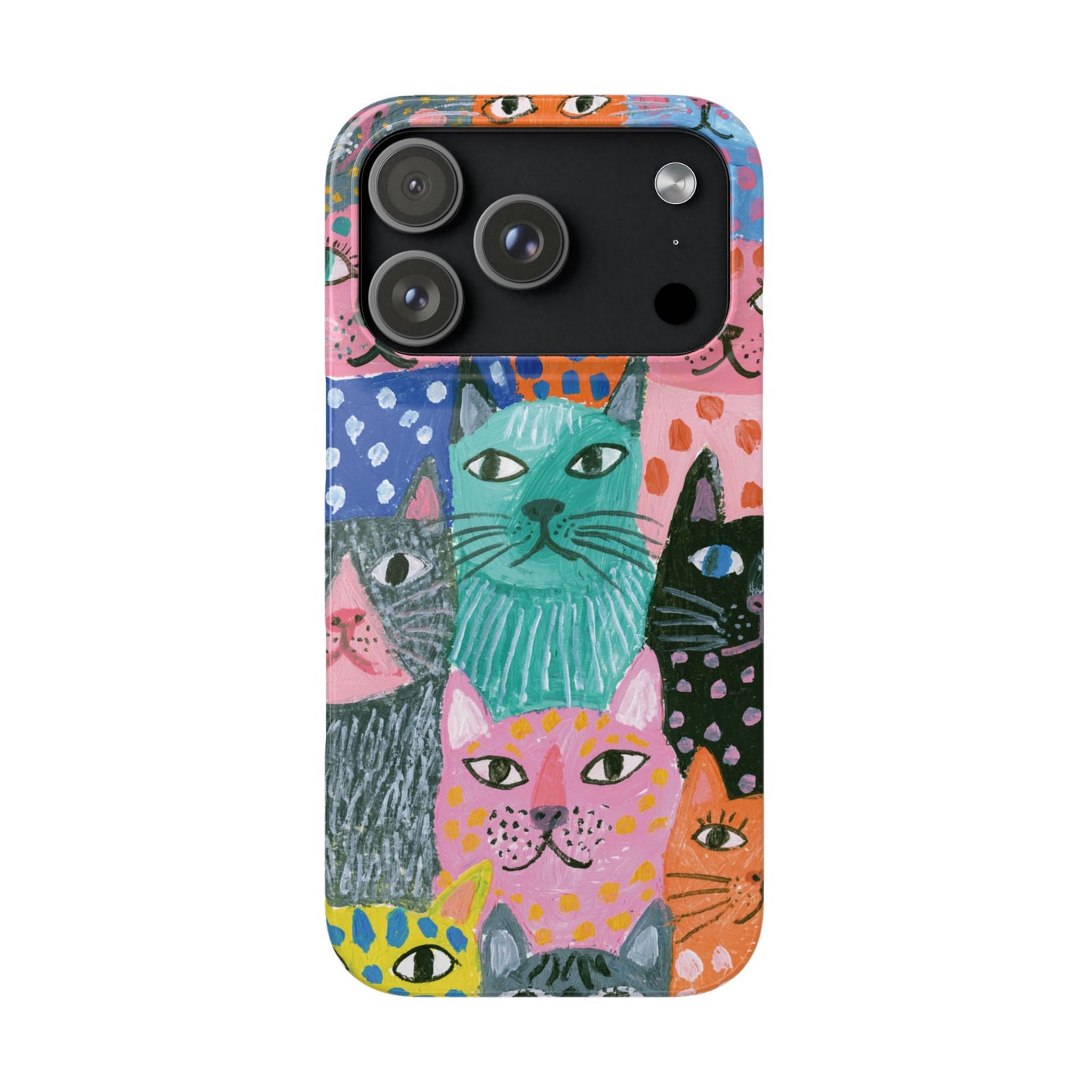 Colorful Cat Pattern Phone Case – Cute Multicolor Kitty Snap Case