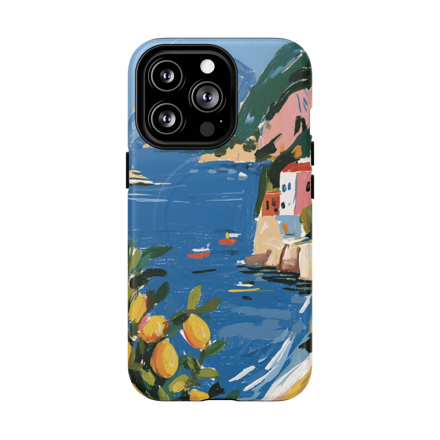 Mediterranean Seaside Phone Case — Painterly Lemon Coast Tough Magnetic Case