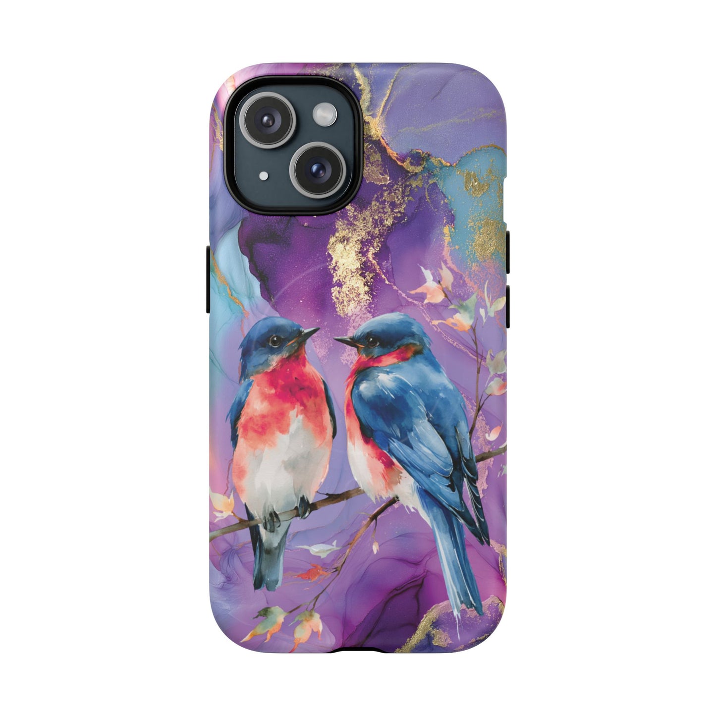 Bird Pair Tough Magnetic Phone Case — Purple Watercolor Floral Design
