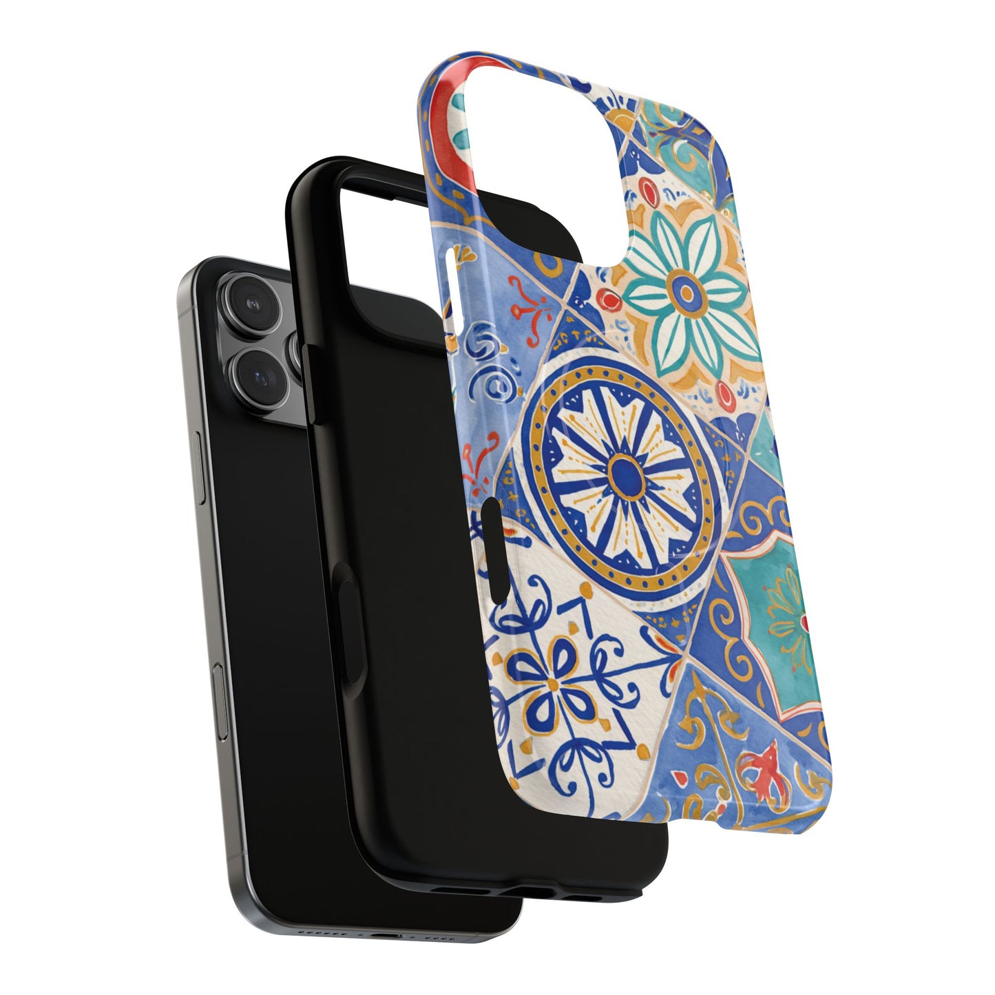 Mediterranean Tile Magnetic Phone Case — Blue Floral Mosaic Tough Case