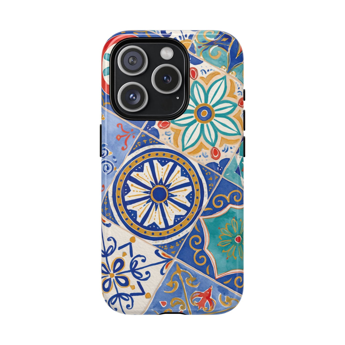 Mediterranean Tile Magnetic Phone Case — Blue Floral Mosaic Tough Case