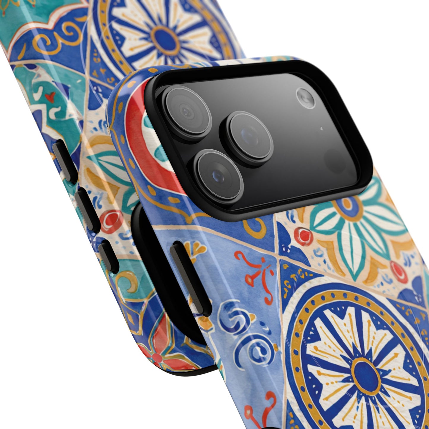 Mediterranean Tile Magnetic Phone Case — Blue Floral Mosaic Tough Case
