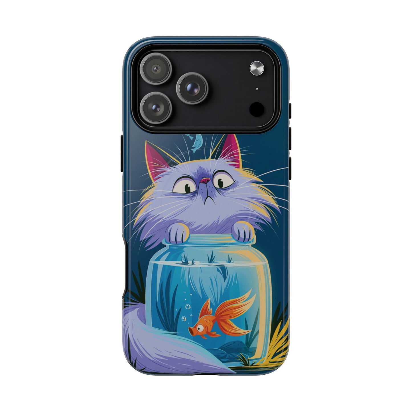 Magnetic Tough Phone Case — Playful Cat & Goldfish Illustration