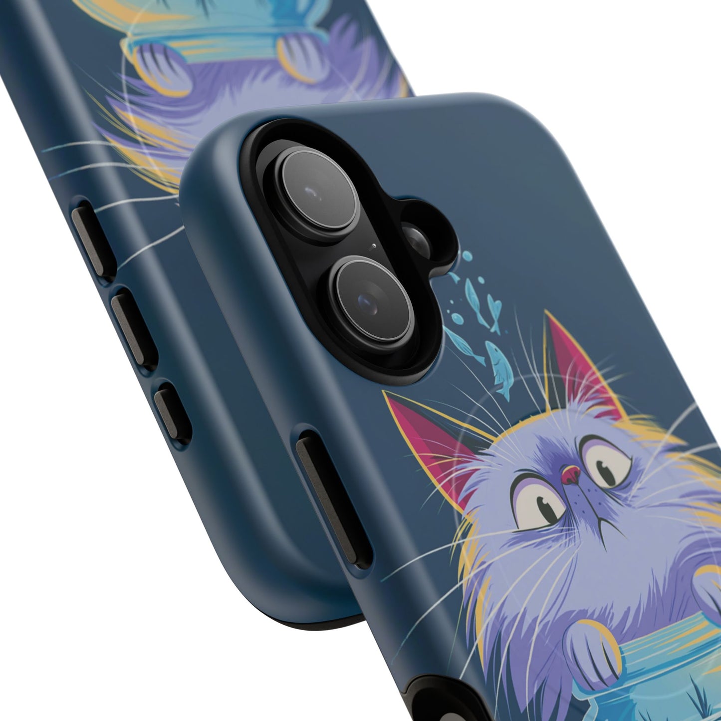 Magnetic Tough Phone Case — Playful Cat & Goldfish Illustration